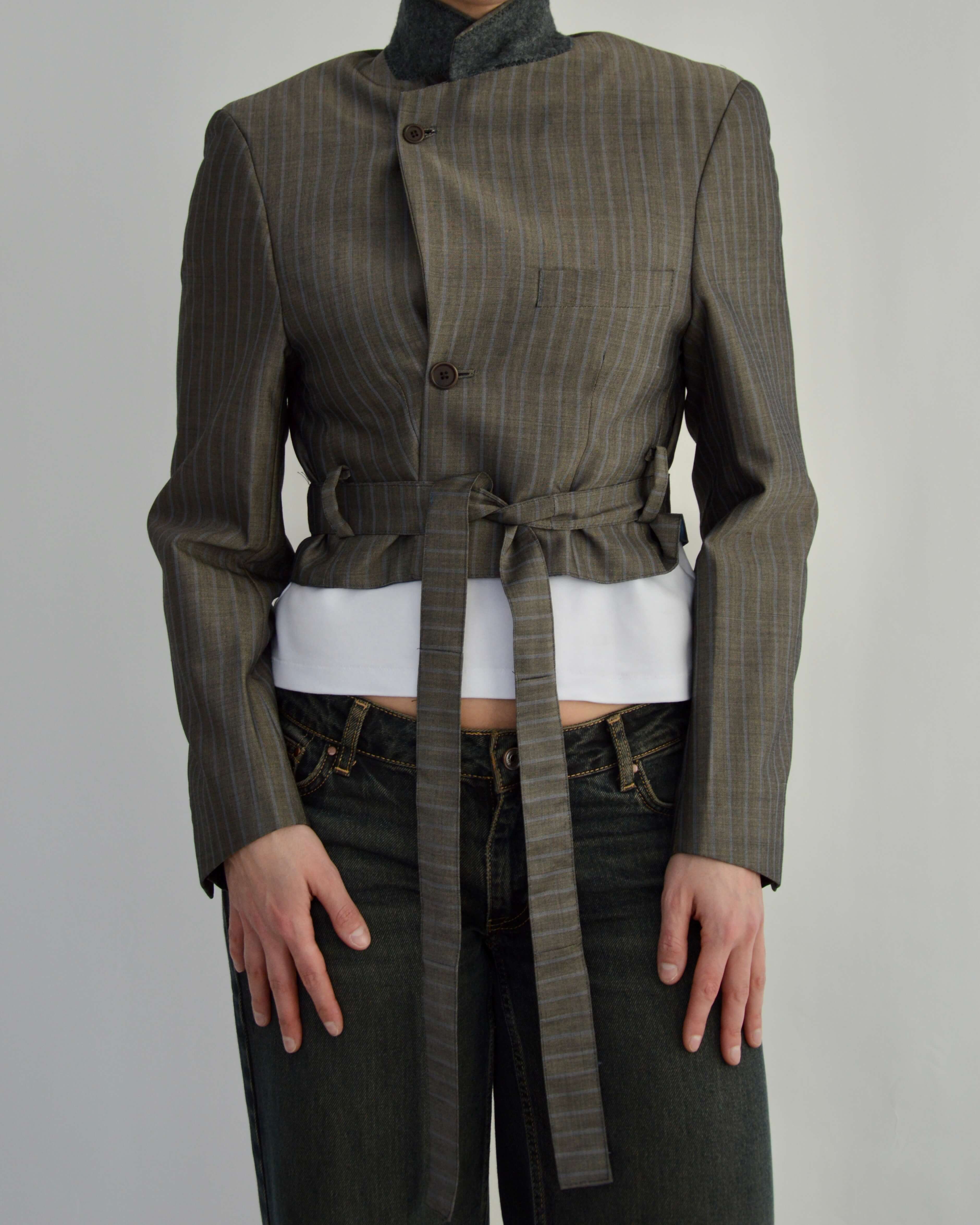 Tied-up Blazer - Brown Blue Stripes (XS)