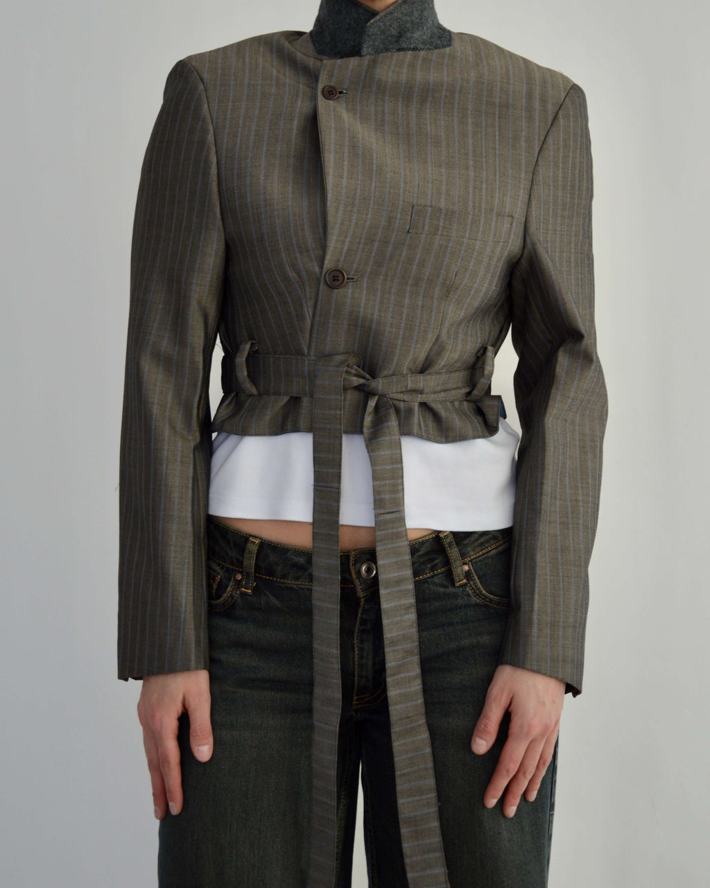 Tied-up Blazer - Brown Blue Stripes (XS)