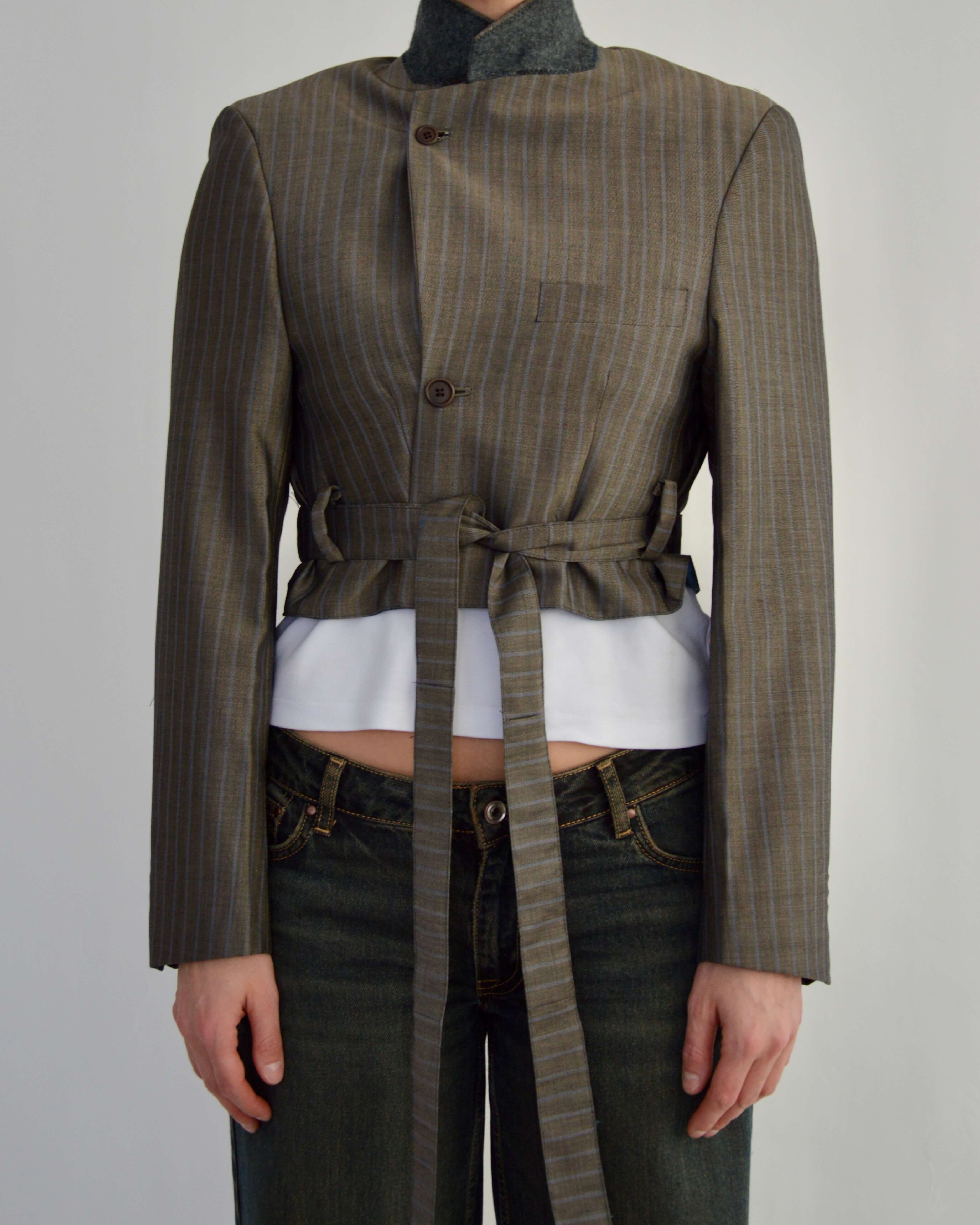 Tied-up Blazer - Brown Blue Stripes (XS)