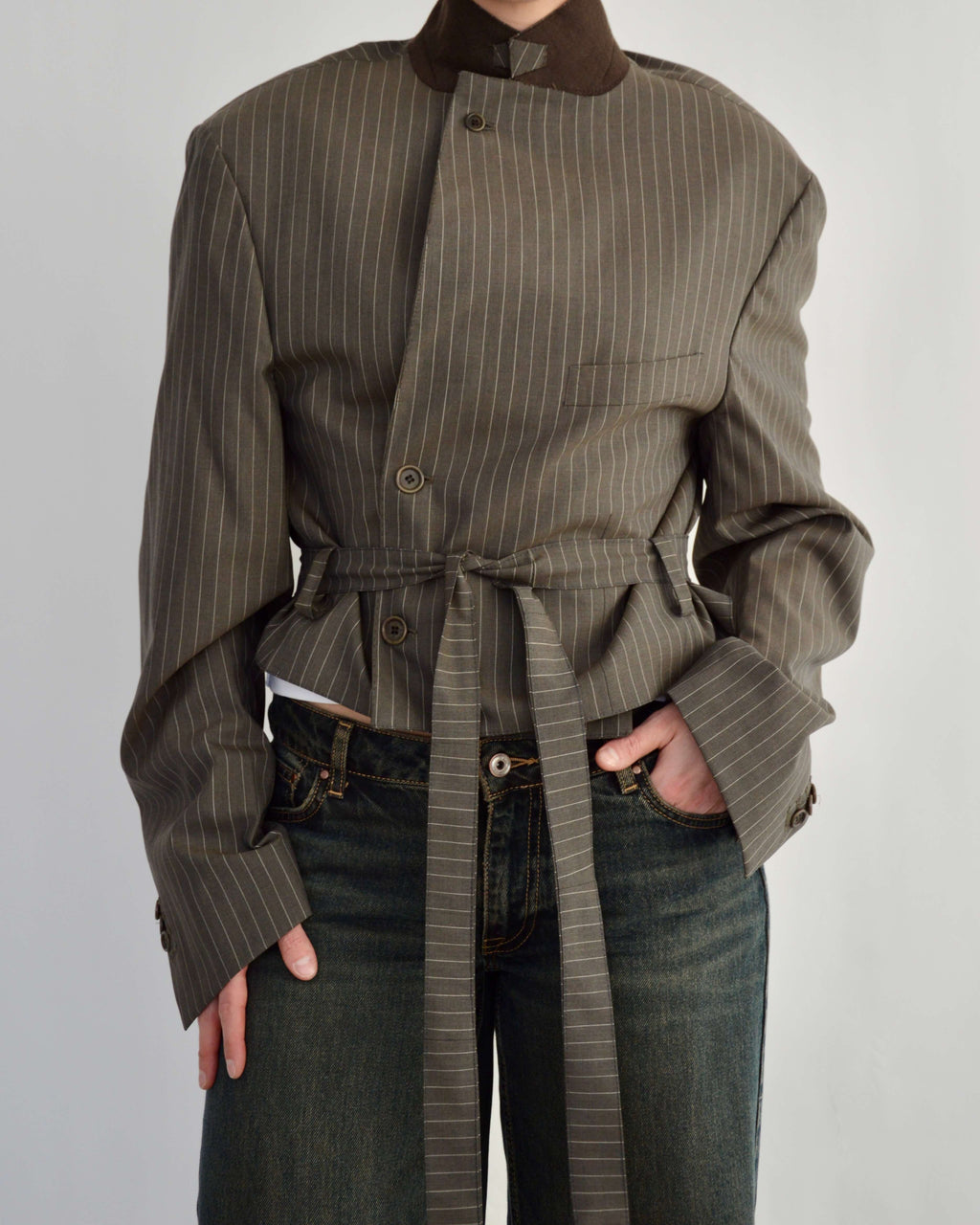 Tied-up Blazer - Brown Stripped (L)