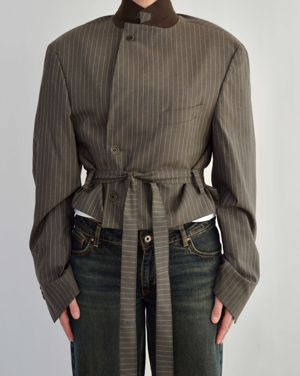 Tied-up Blazer - Brown Stripped (L)
