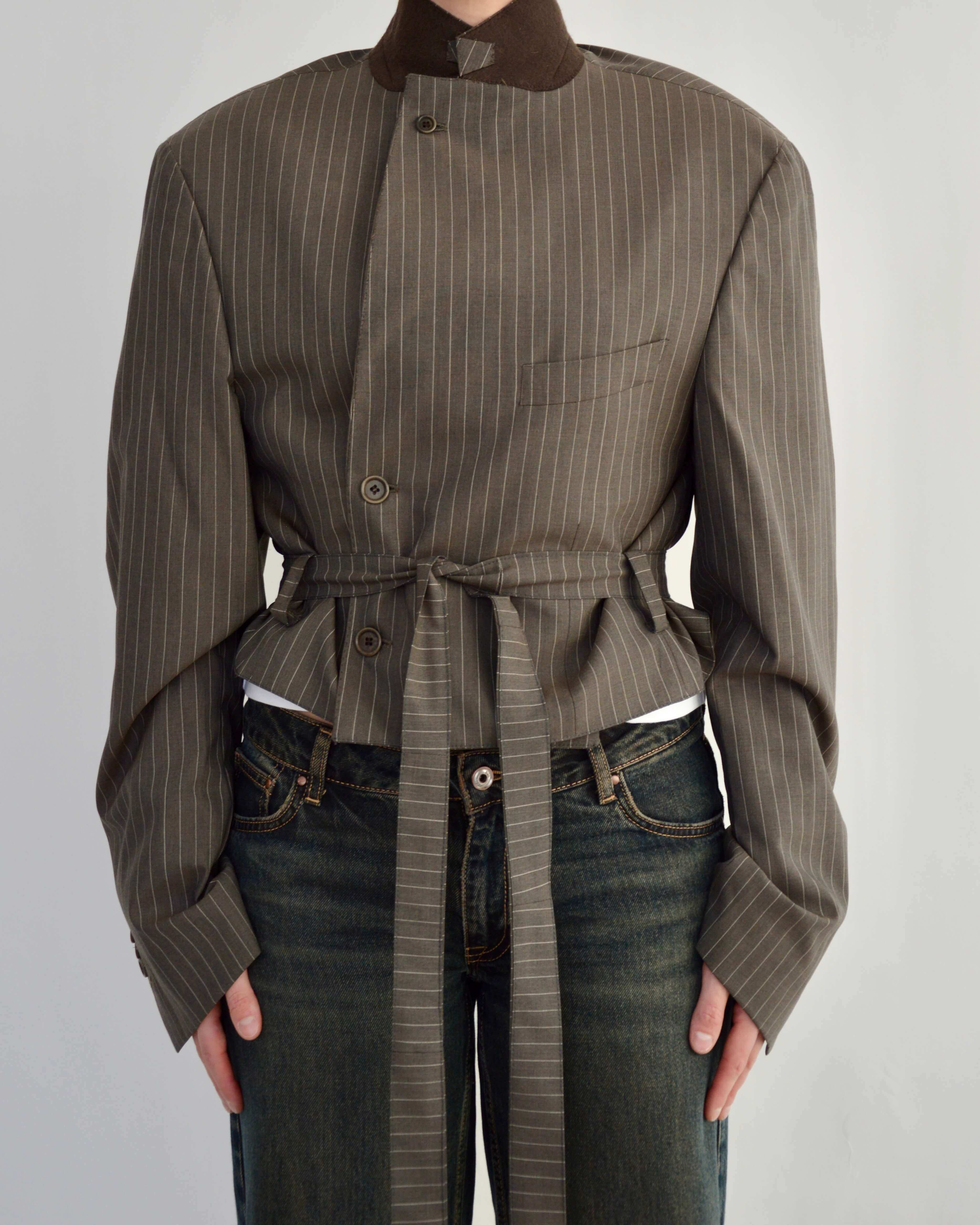 Tied-up Blazer - Brown Stripped (L)