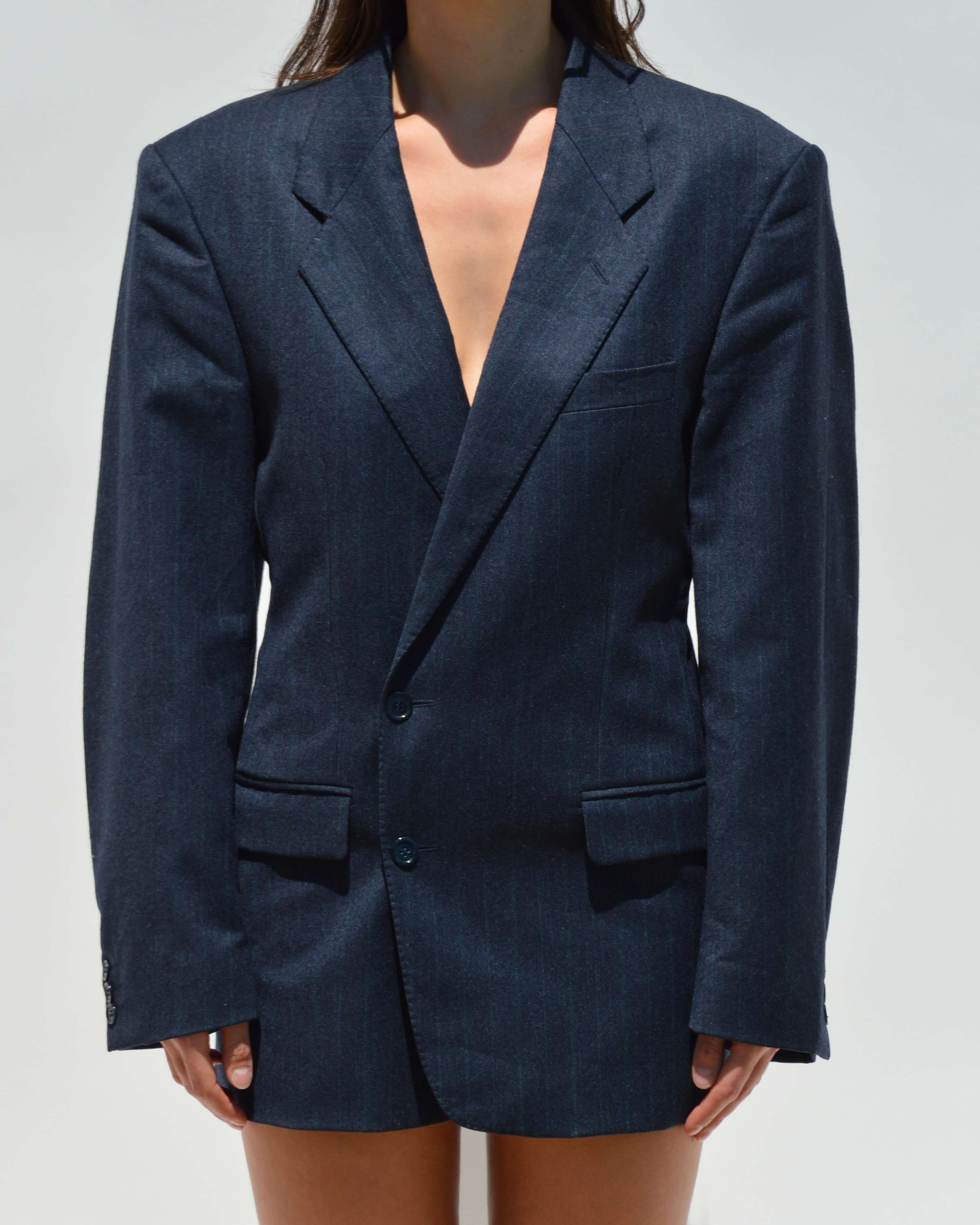 Mini Blazer Dress - Dark Blue Green Lines (XS/M)