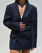 Mini Blazer Dress - Dark Blue Green Lines (XS/M)