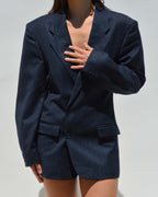 Mini Blazer Dress - Dark Blue Green Lines (XS/M)