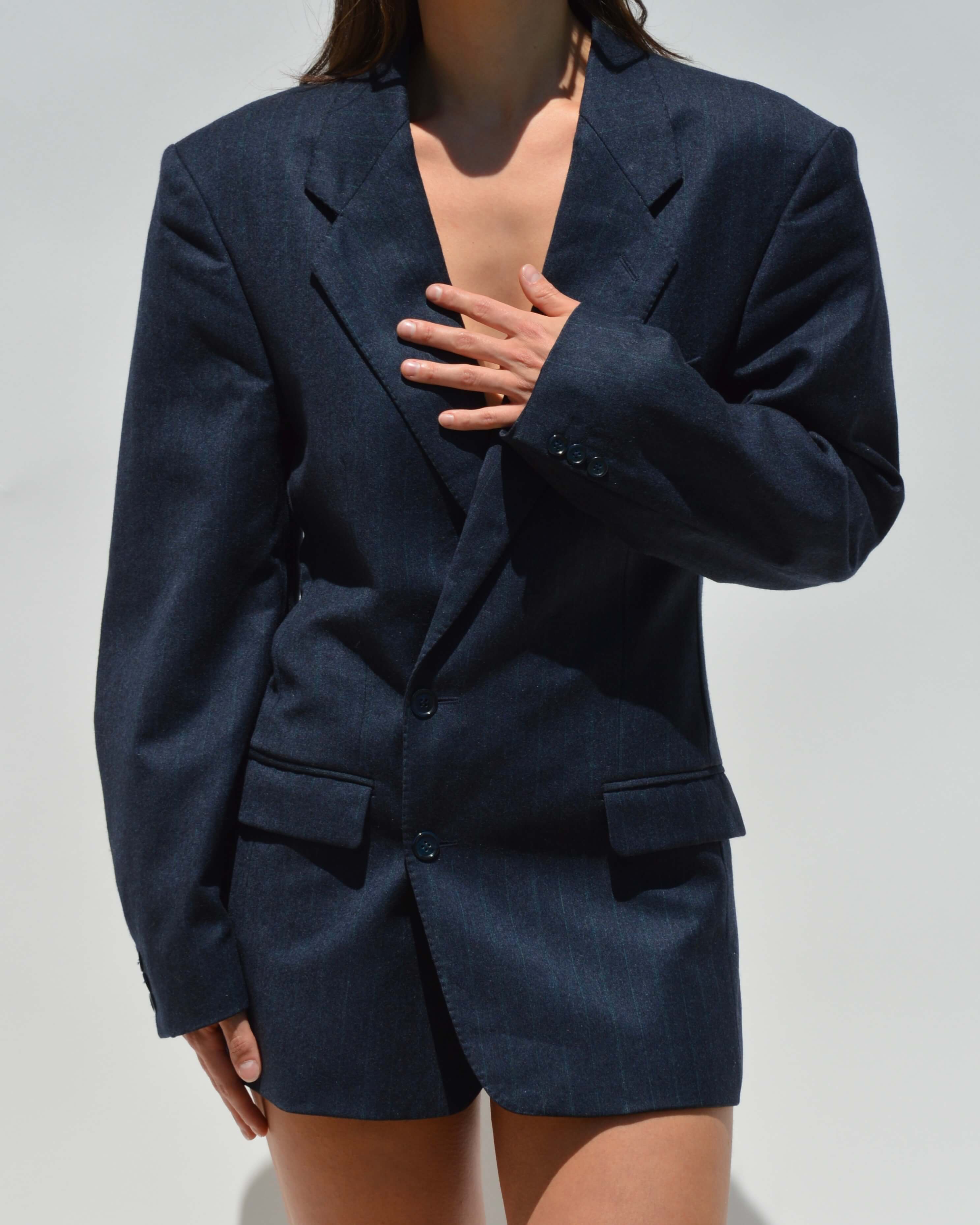 Mini Blazer Dress - Dark Blue Green Lines (XS/M)