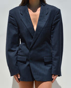 Mini Blazer Dress - Dark Blue Green Lines (XS/M)