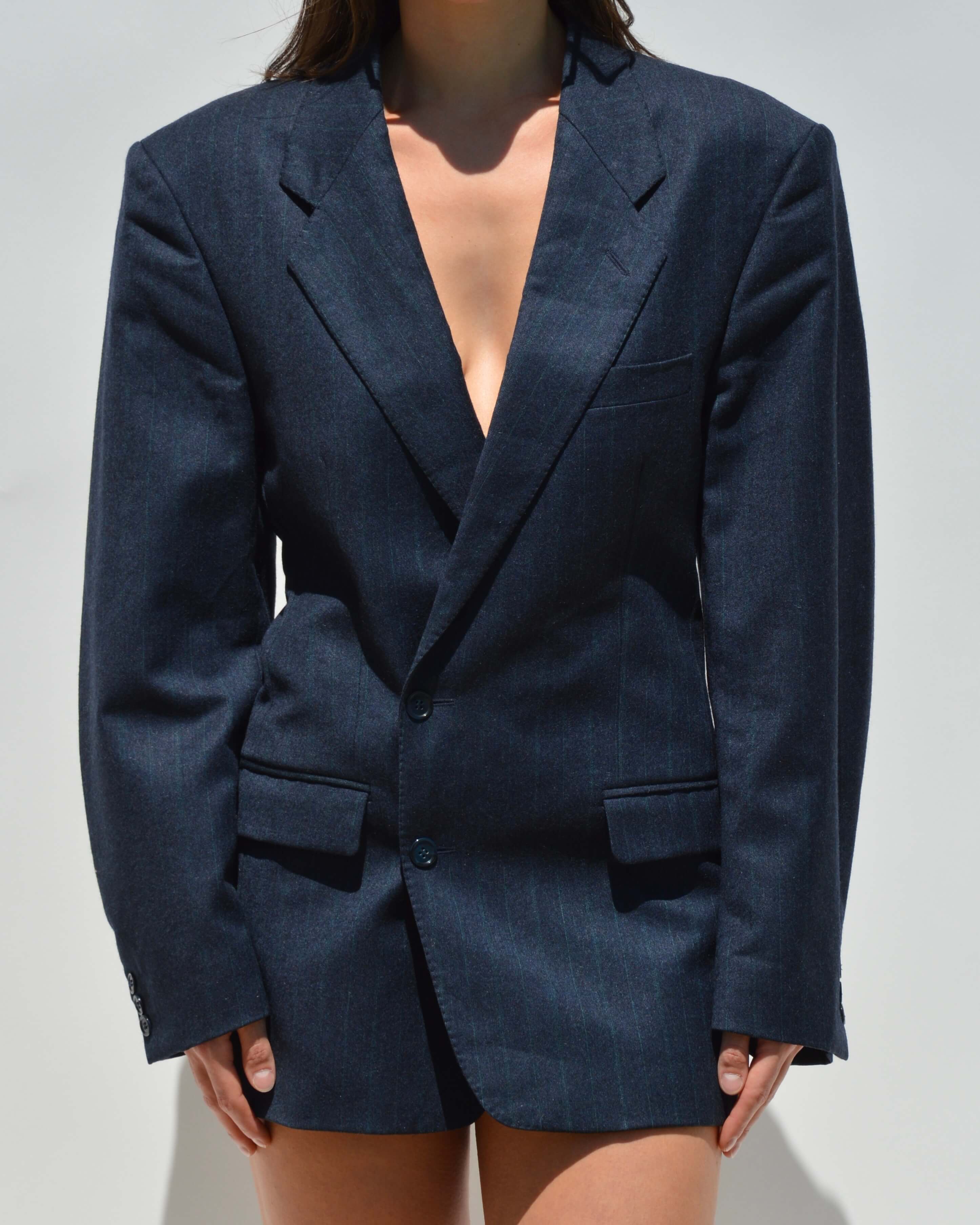 Mini Blazer Dress - Dark Blue Green Lines (XS/M)