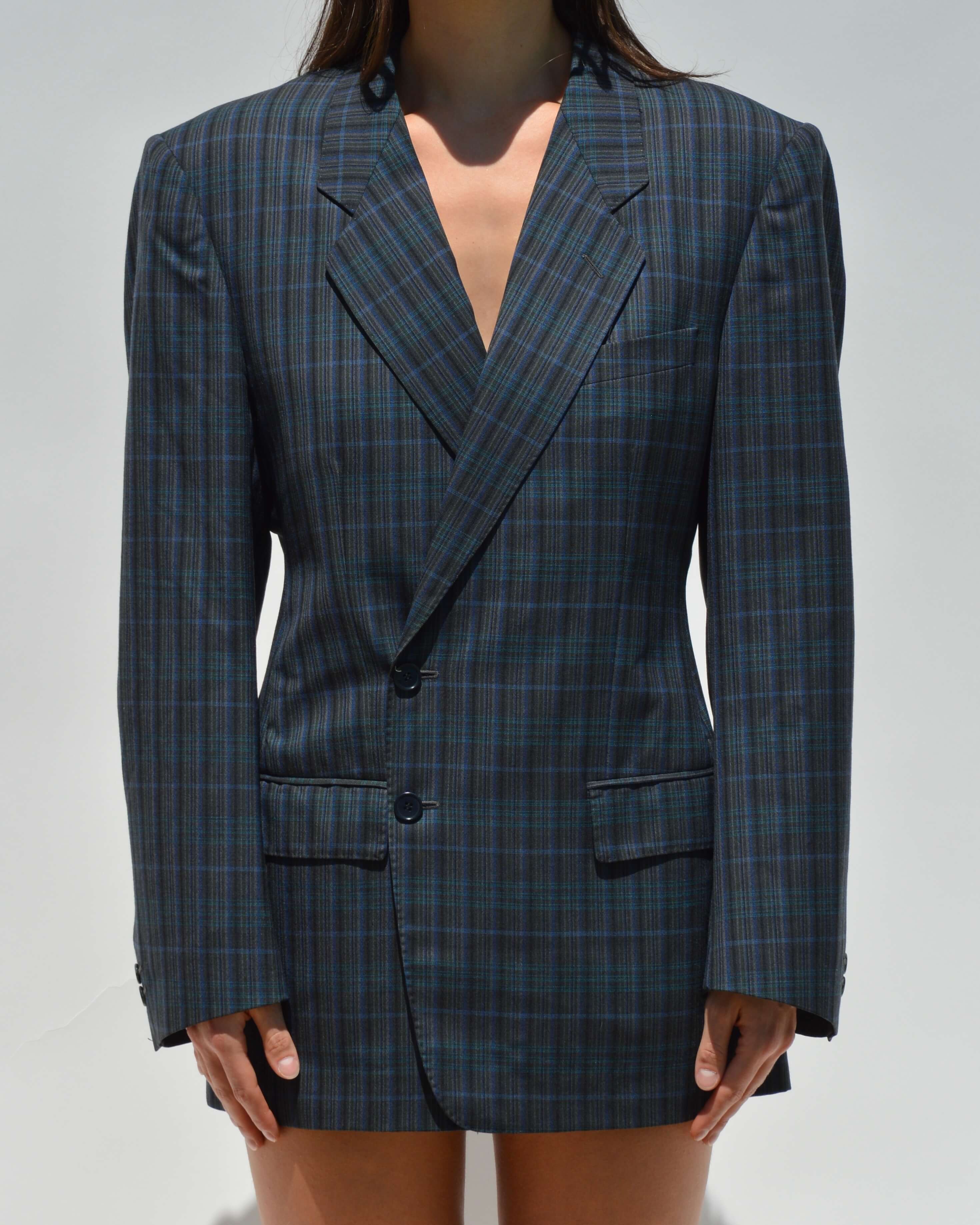 Mini Blazer Dress - Plaided Shades of Blue (XS/M)