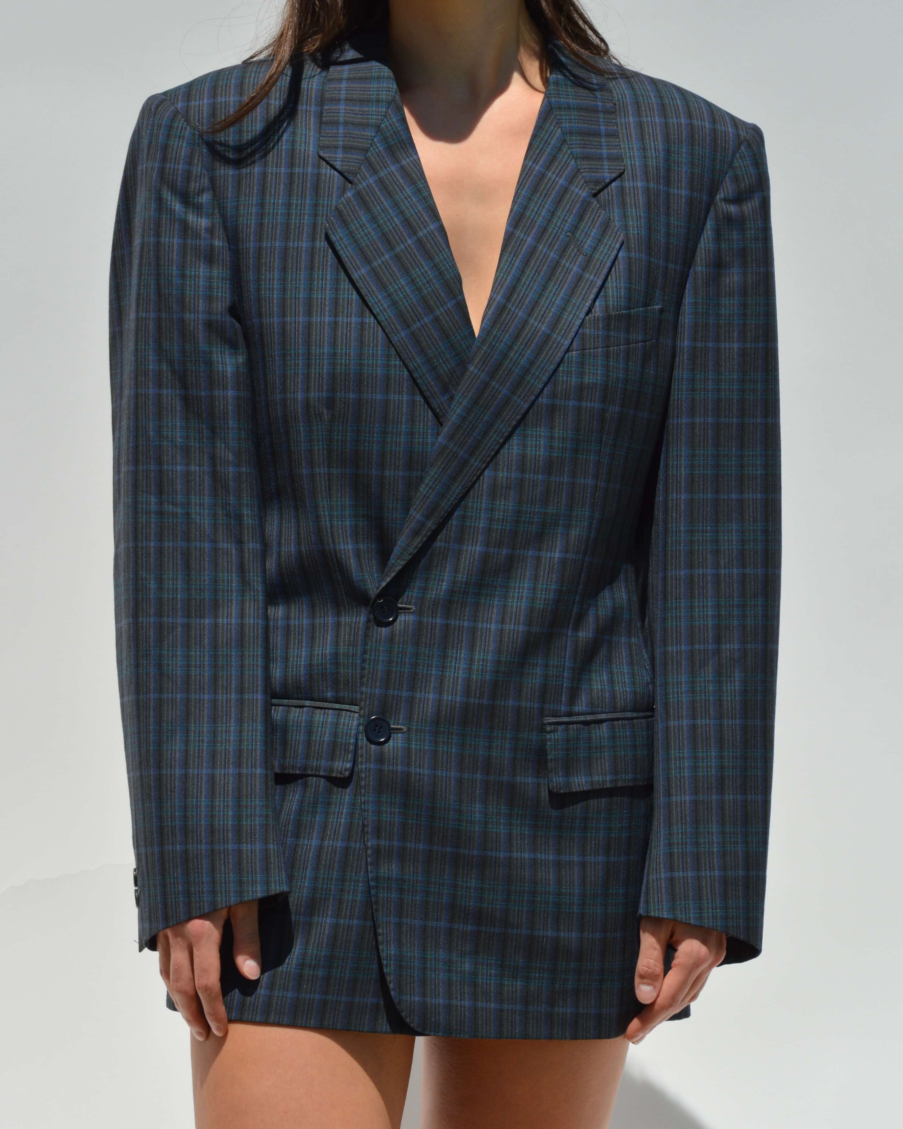 Mini Blazer Dress - Plaided Shades of Blue (XS/M)