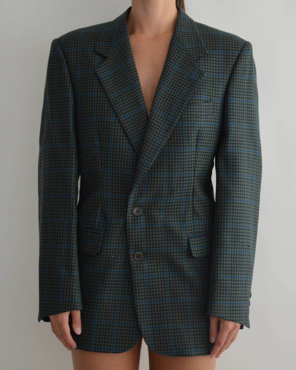 Mini Blazer Dress - Textured Dark Green (S/M)