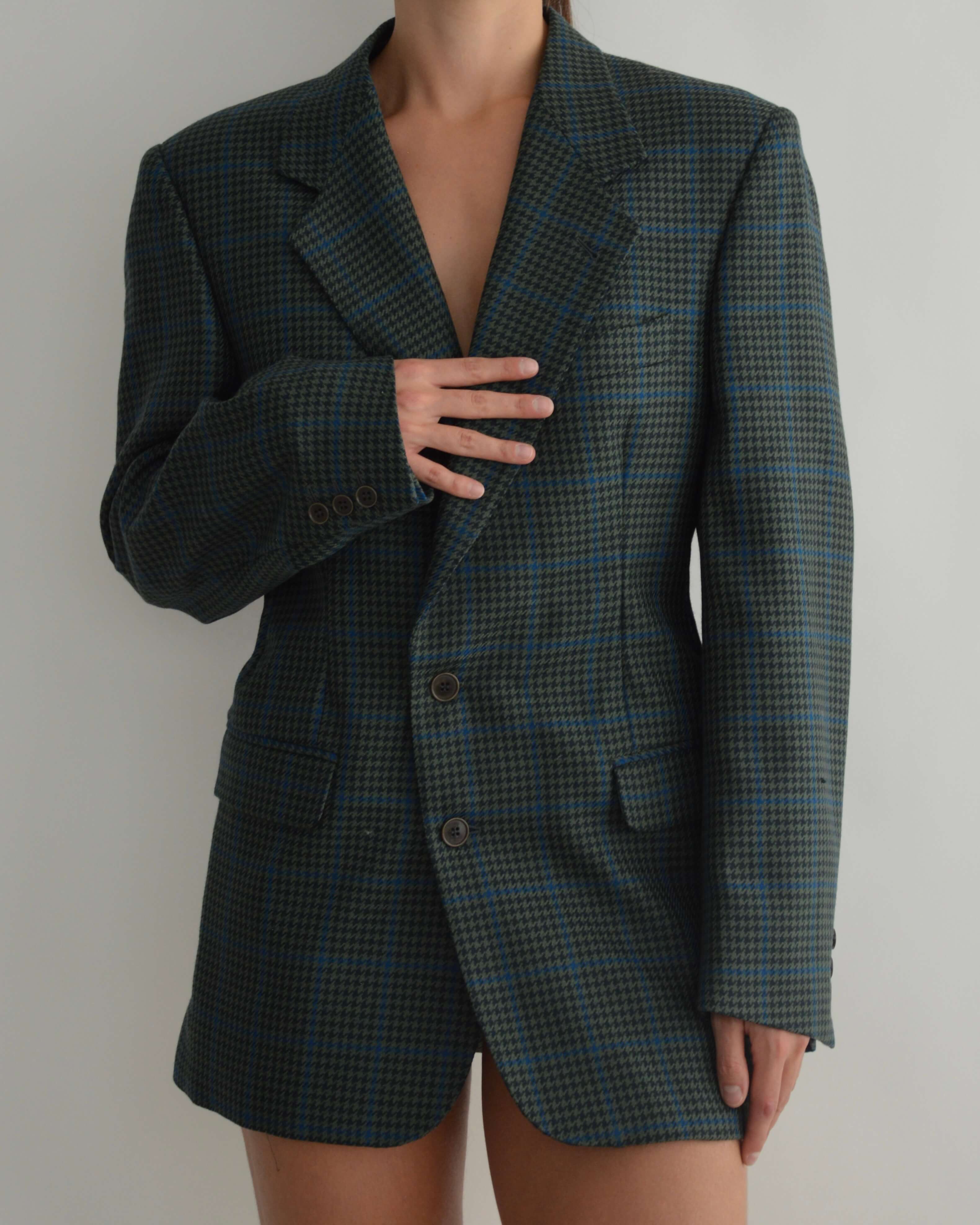 Vestido mini blazer - Verde oscuro texturizado (talla S/M)