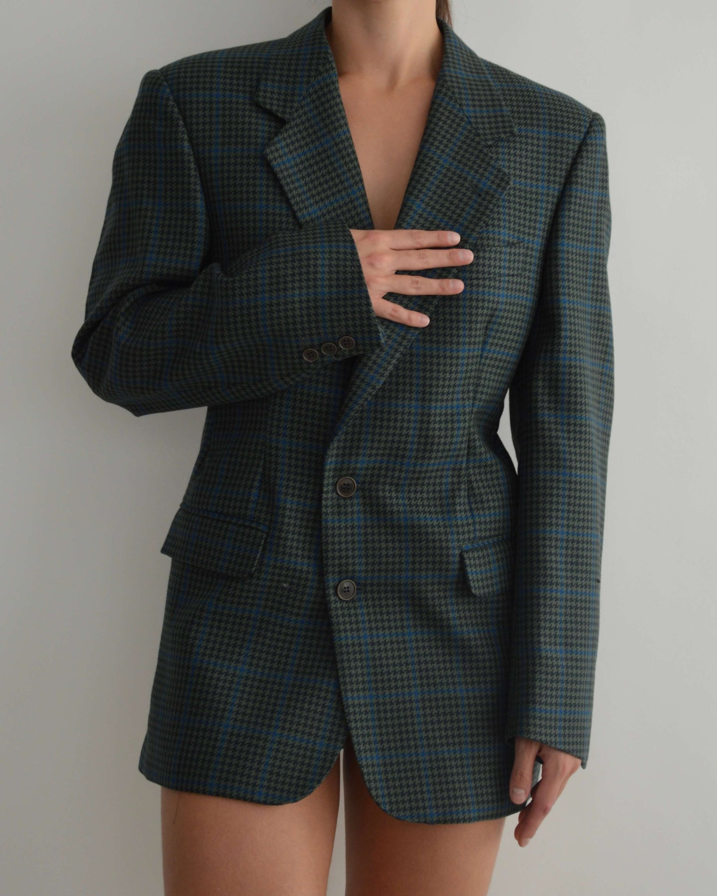 Mini Blazer Dress - Textured Dark Green (S/M)