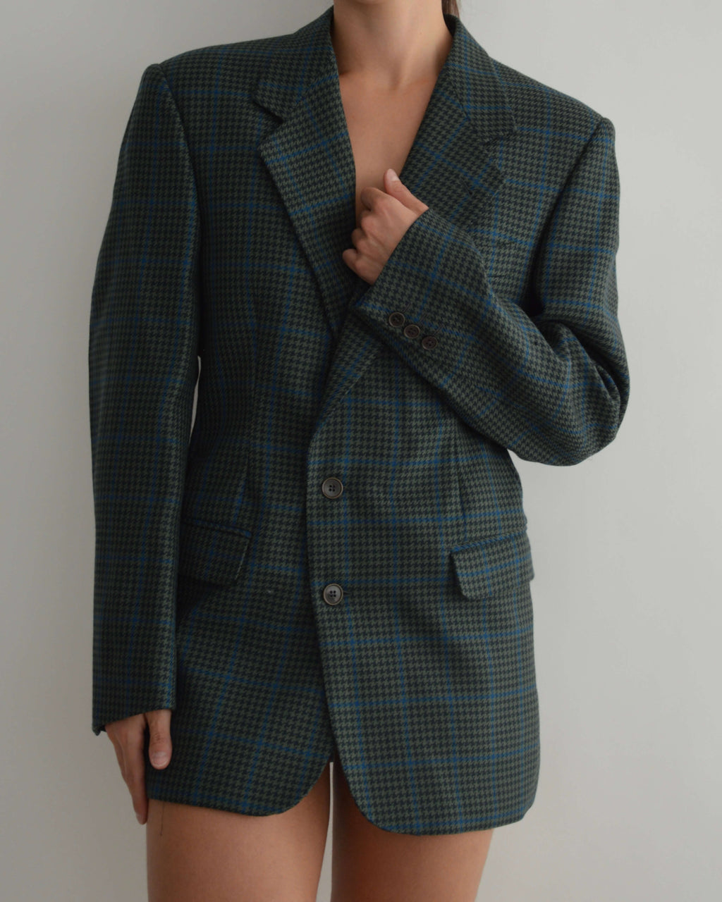 Mini Blazer Dress - Textured Dark Green (S/M)