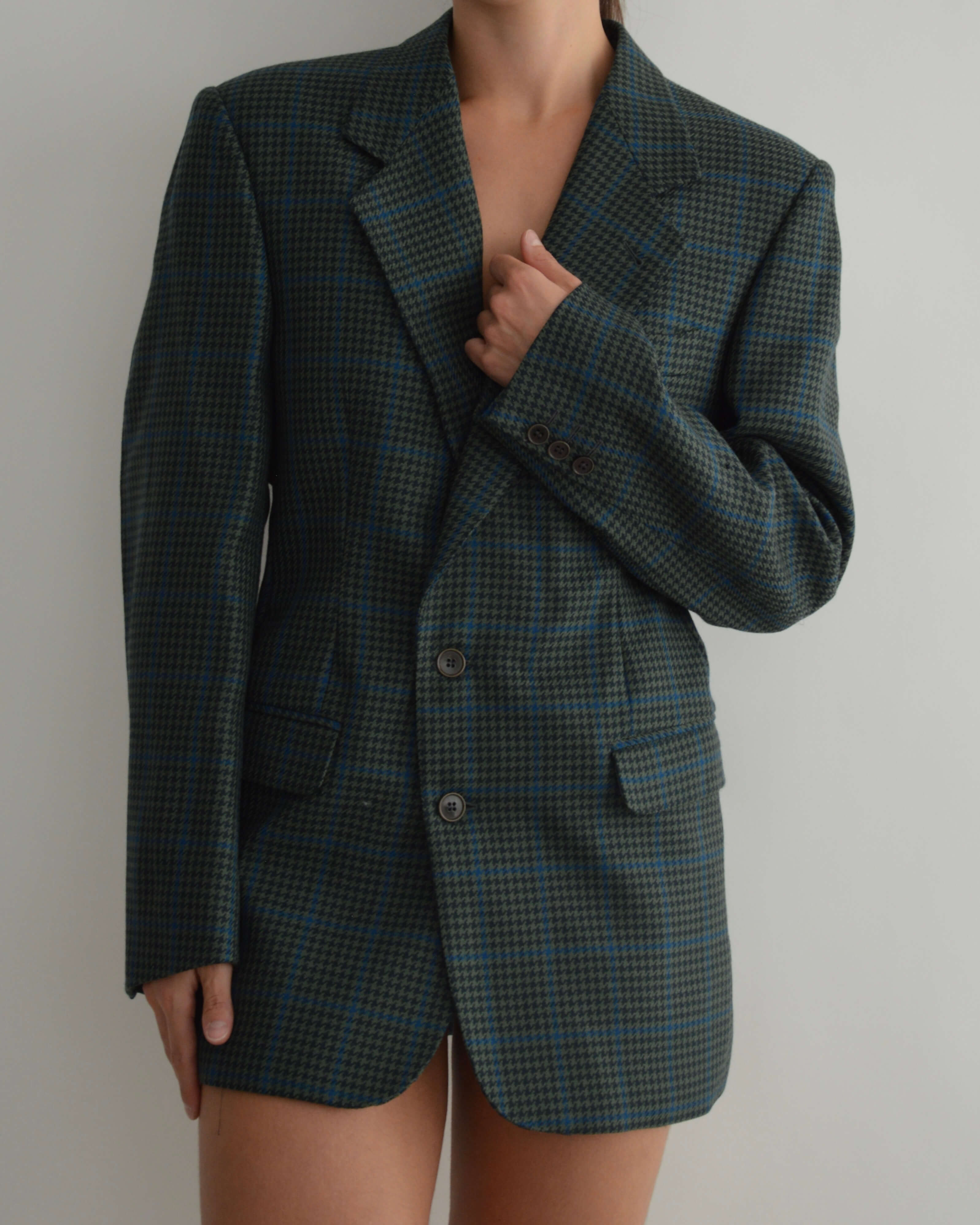 Mini Blazer Dress - Textured Dark Green (S/M)