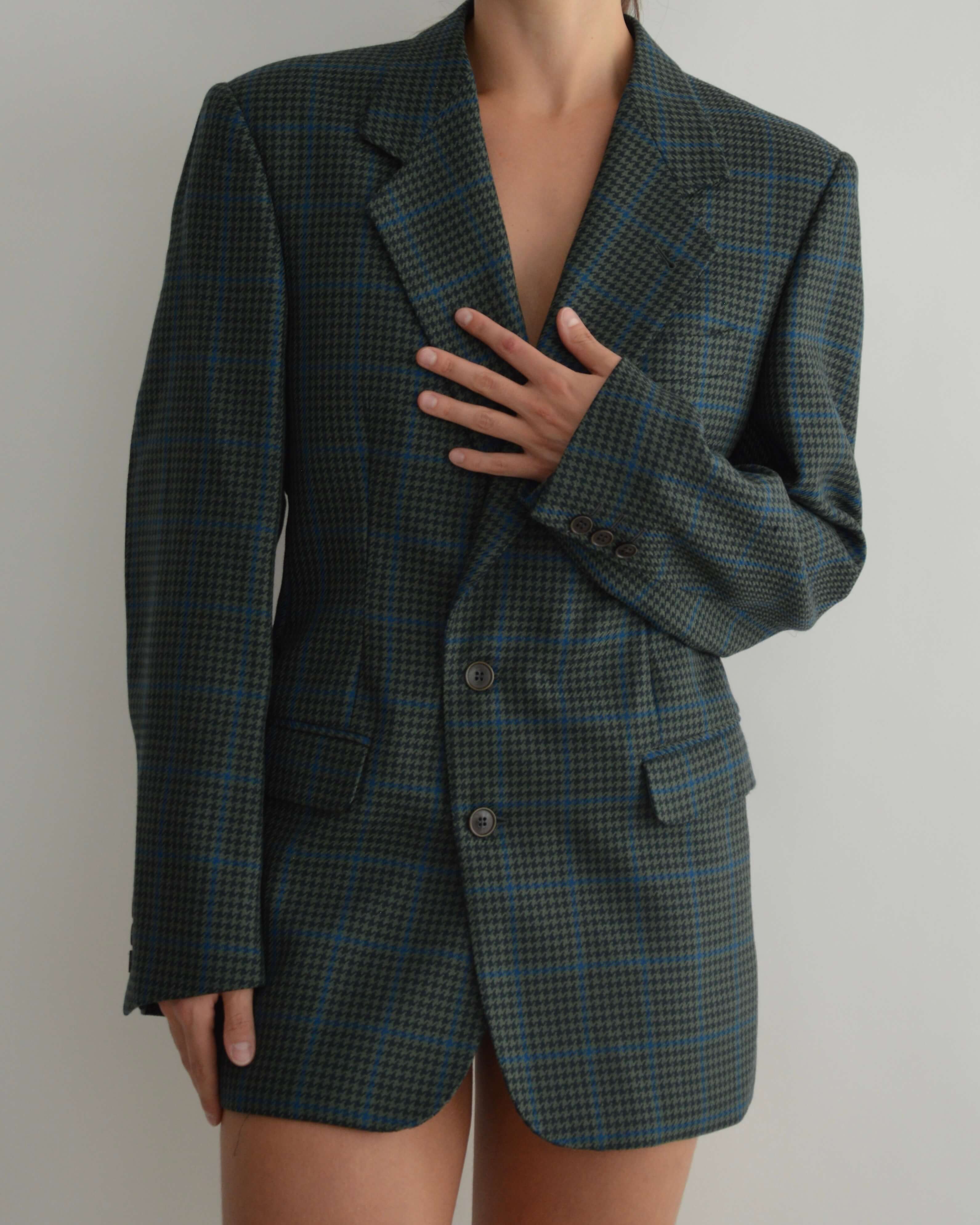 Mini Blazer Dress - Textured Dark Green (S/M)