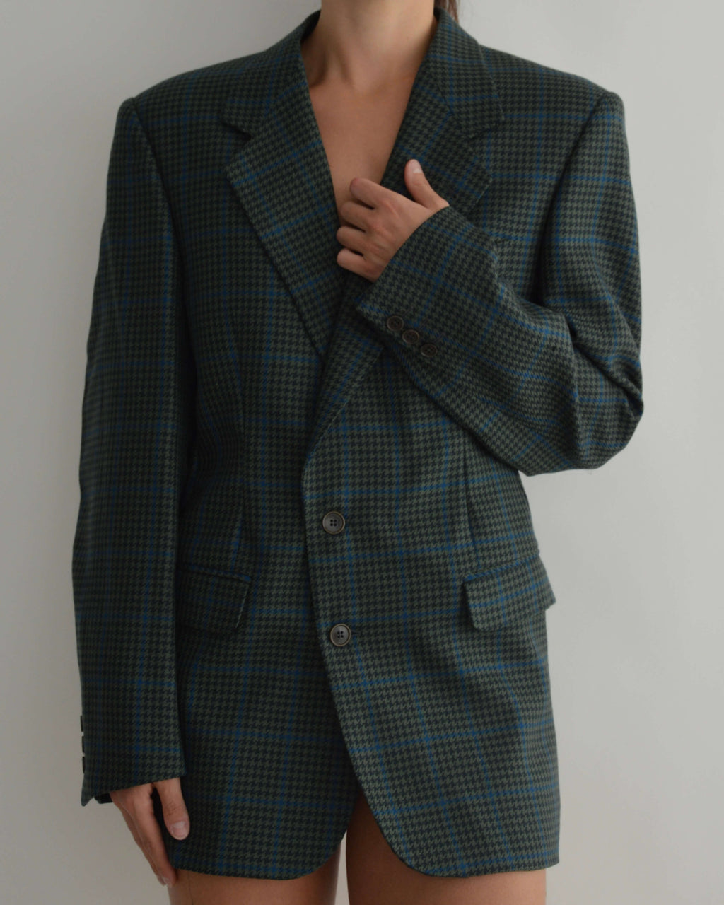 Mini Blazer Dress - Textured Dark Green (S/M)