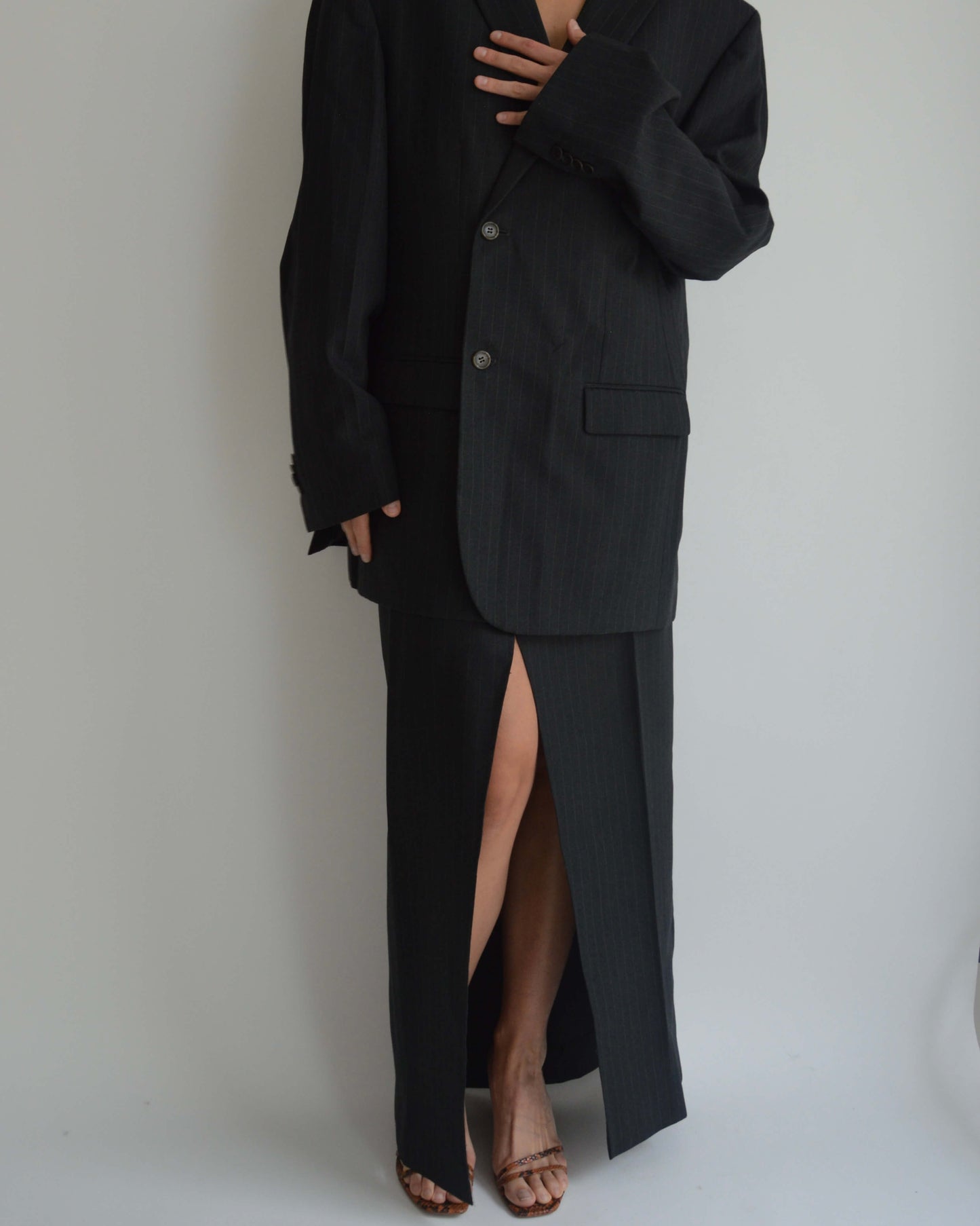 Skirt Suit - Black White Lines (S/M)
