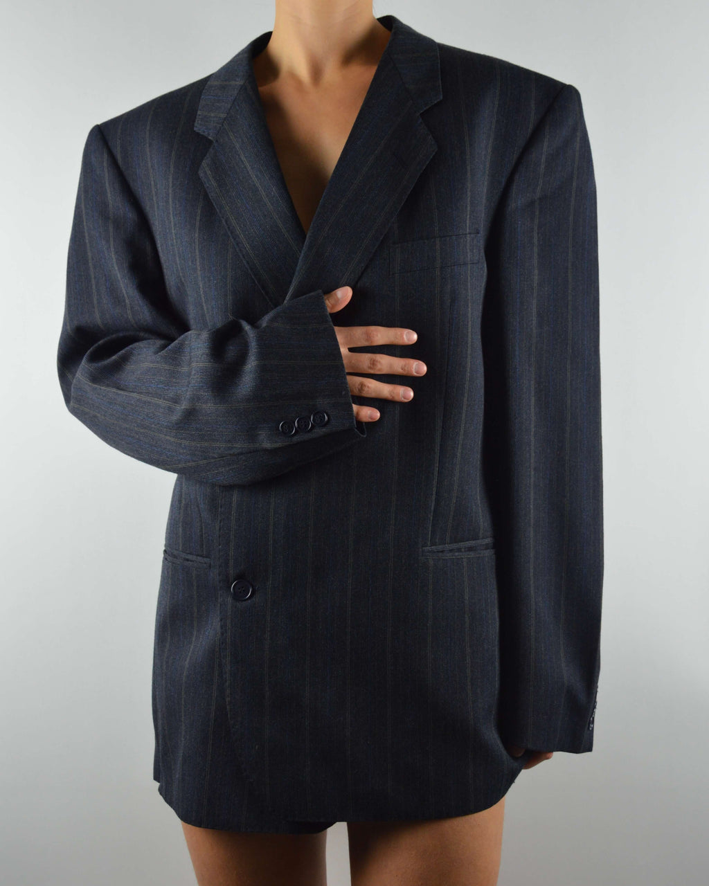 Mini Blazer Dress - Blue Beige Lines (M/L)