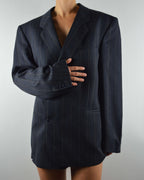 Mini Blazer Dress - Blue Beige Lines (M/L)