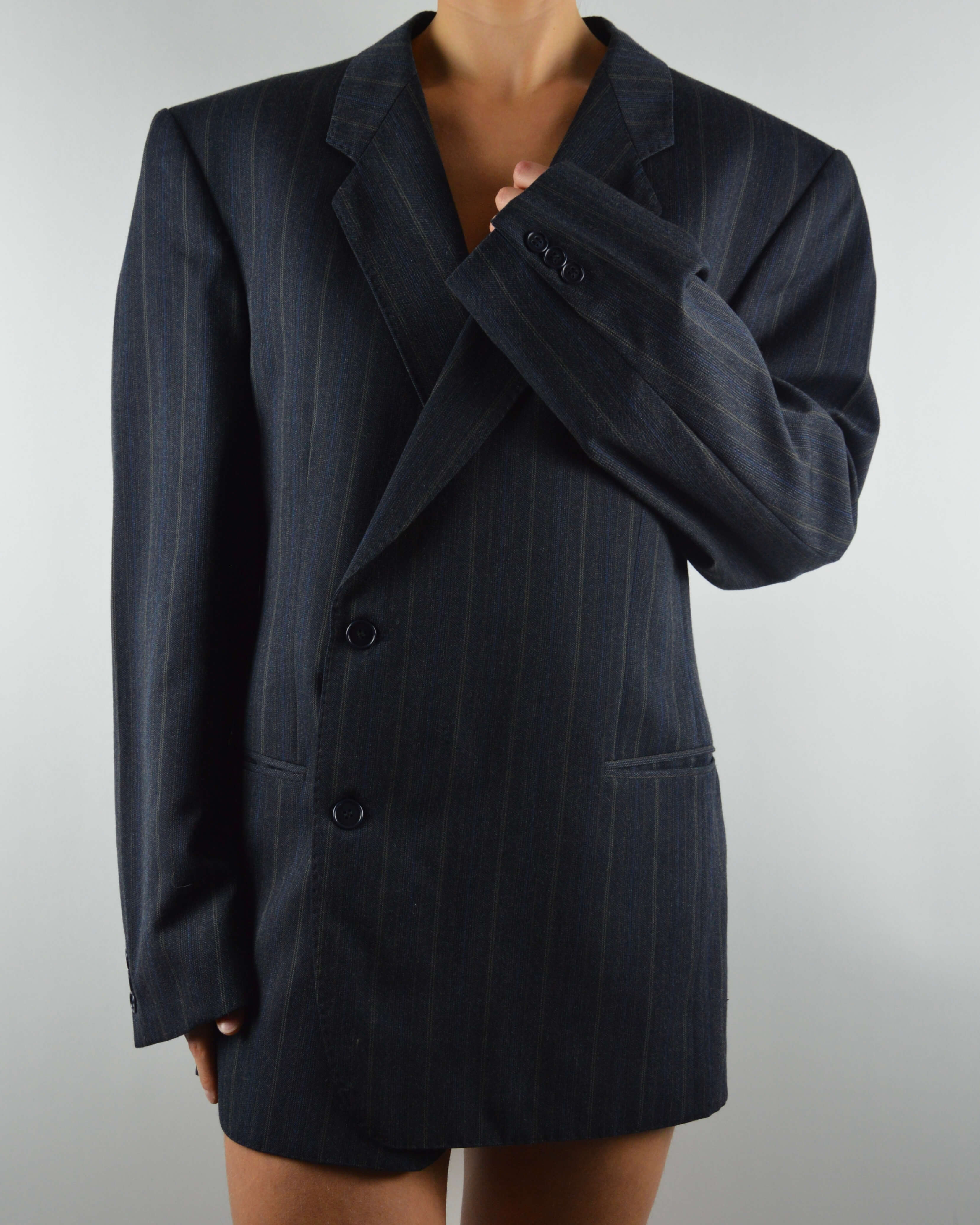 Mini Blazer Dress - Blue Beige Lines (M/L)