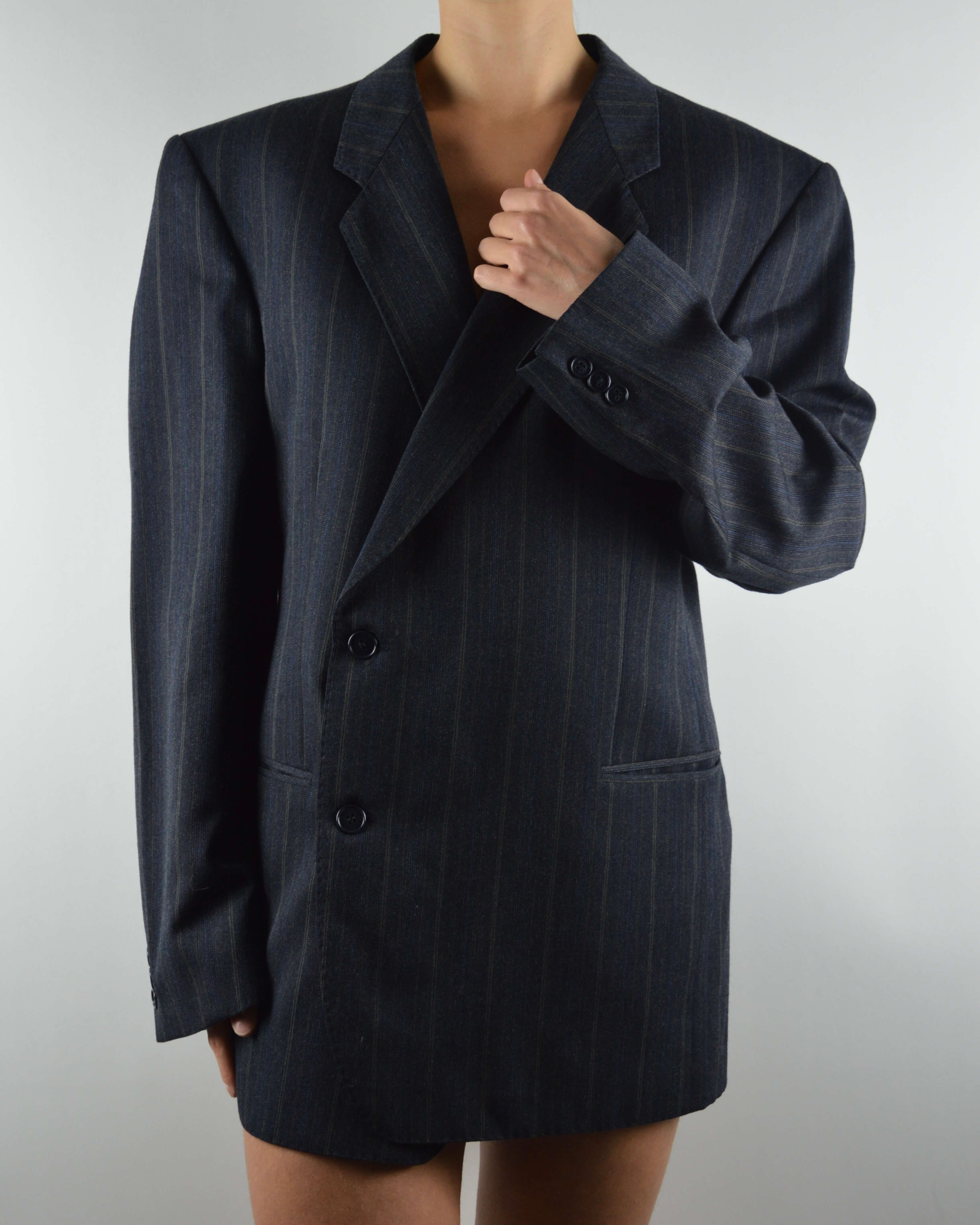 Mini Blazer Dress - Blue Beige Lines (M/L)