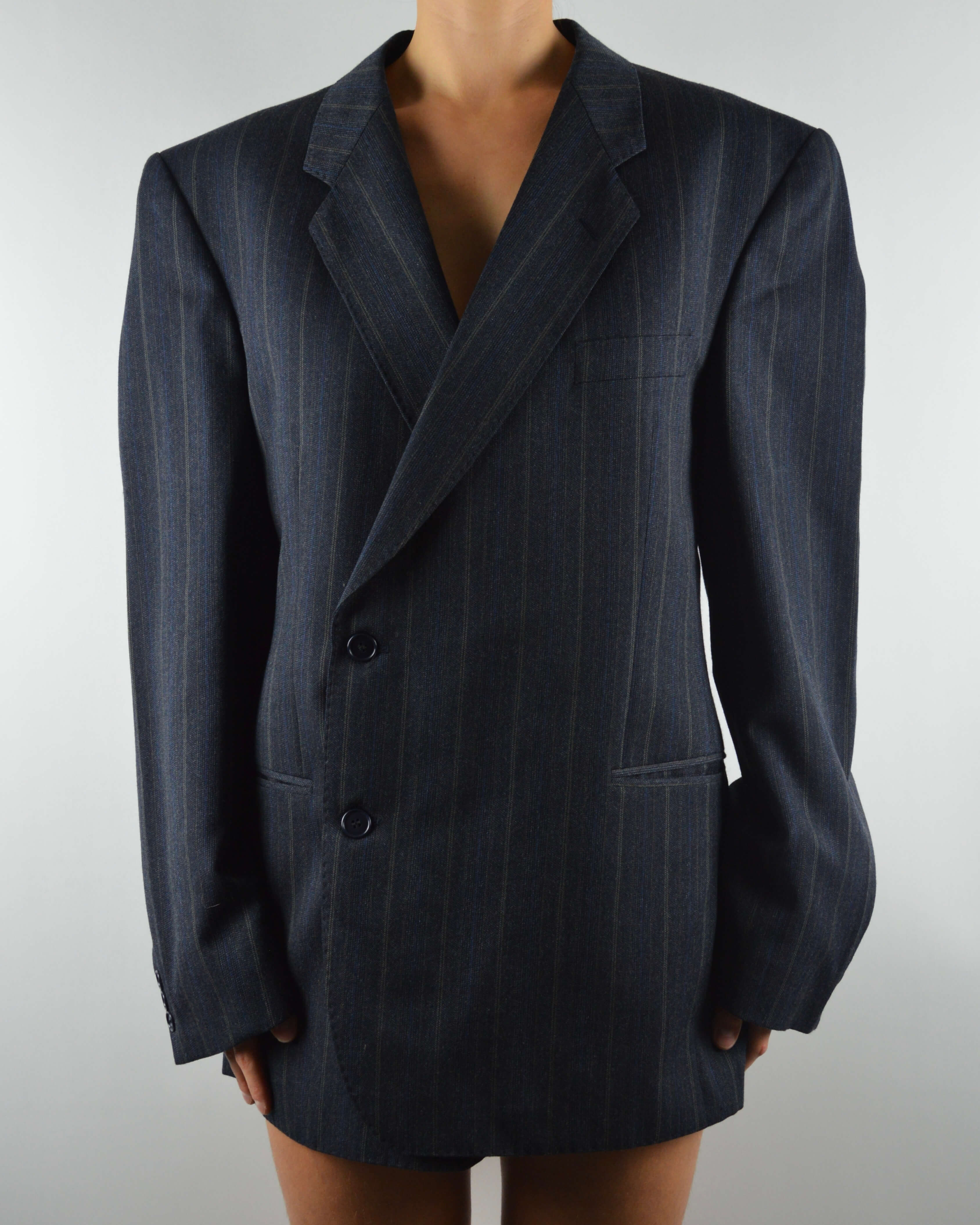 Mini Blazer Dress - Blue Beige Lines (M/L)