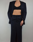 Traje de falda cruzado azul marino (talla S/M)