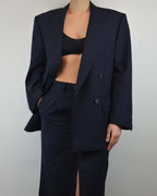 Traje de falda cruzado azul marino (talla S/M)