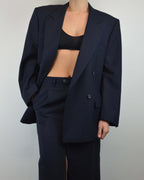 Traje de falda cruzado azul marino (talla S/M)