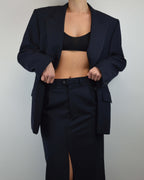 Traje de falda cruzado azul marino (talla S/M)