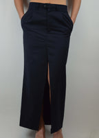 Traje de falda cruzado azul marino (talla S/M)