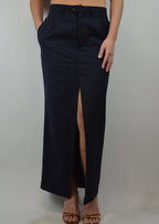 Traje de falda cruzado azul marino (talla S/M)