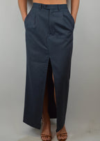 Traje de falda cruzado azul (talla S/M)