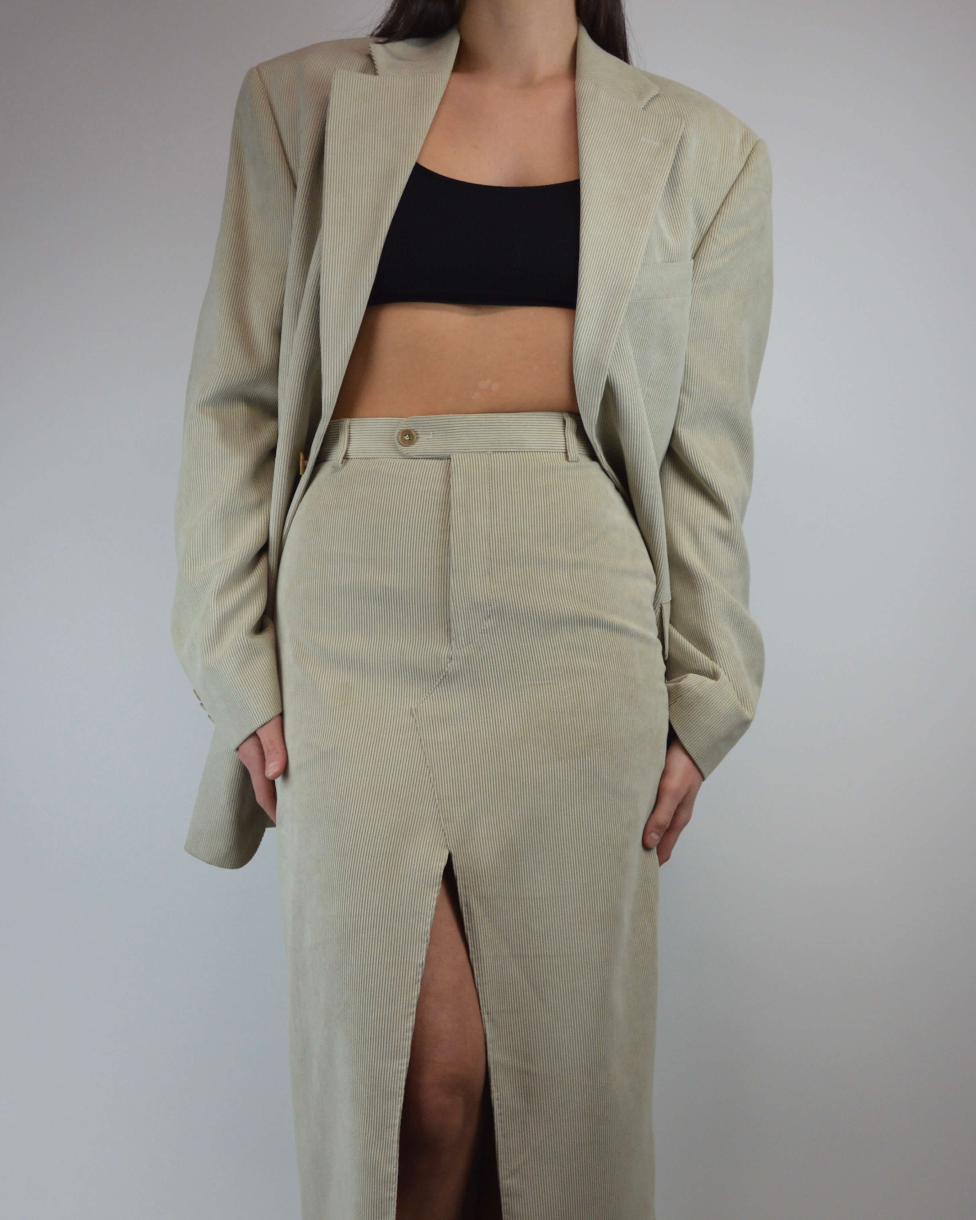 Traje de falda vegano - Pana beige (XS/S)