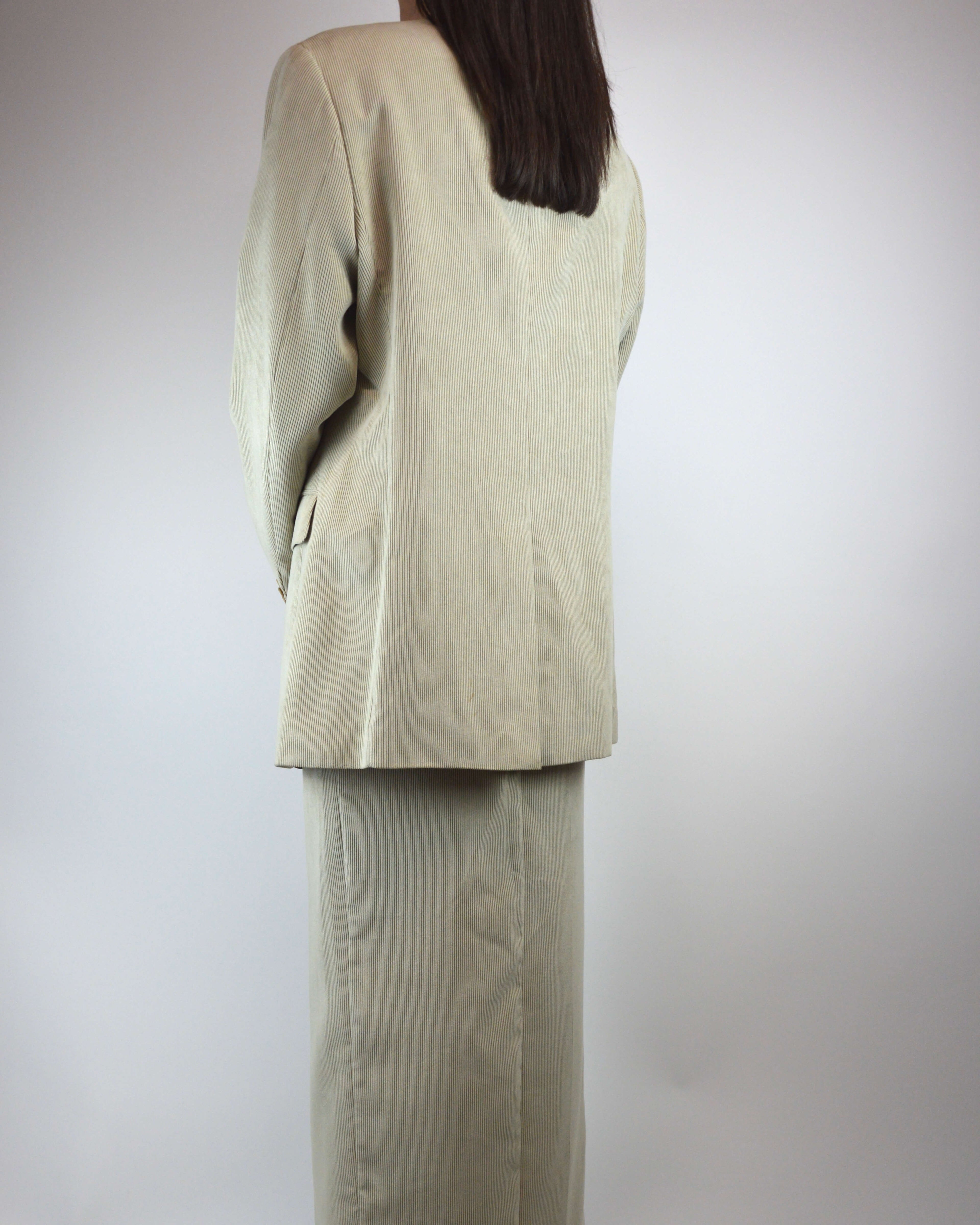 Traje de falda vegano - Pana beige (XS/S)