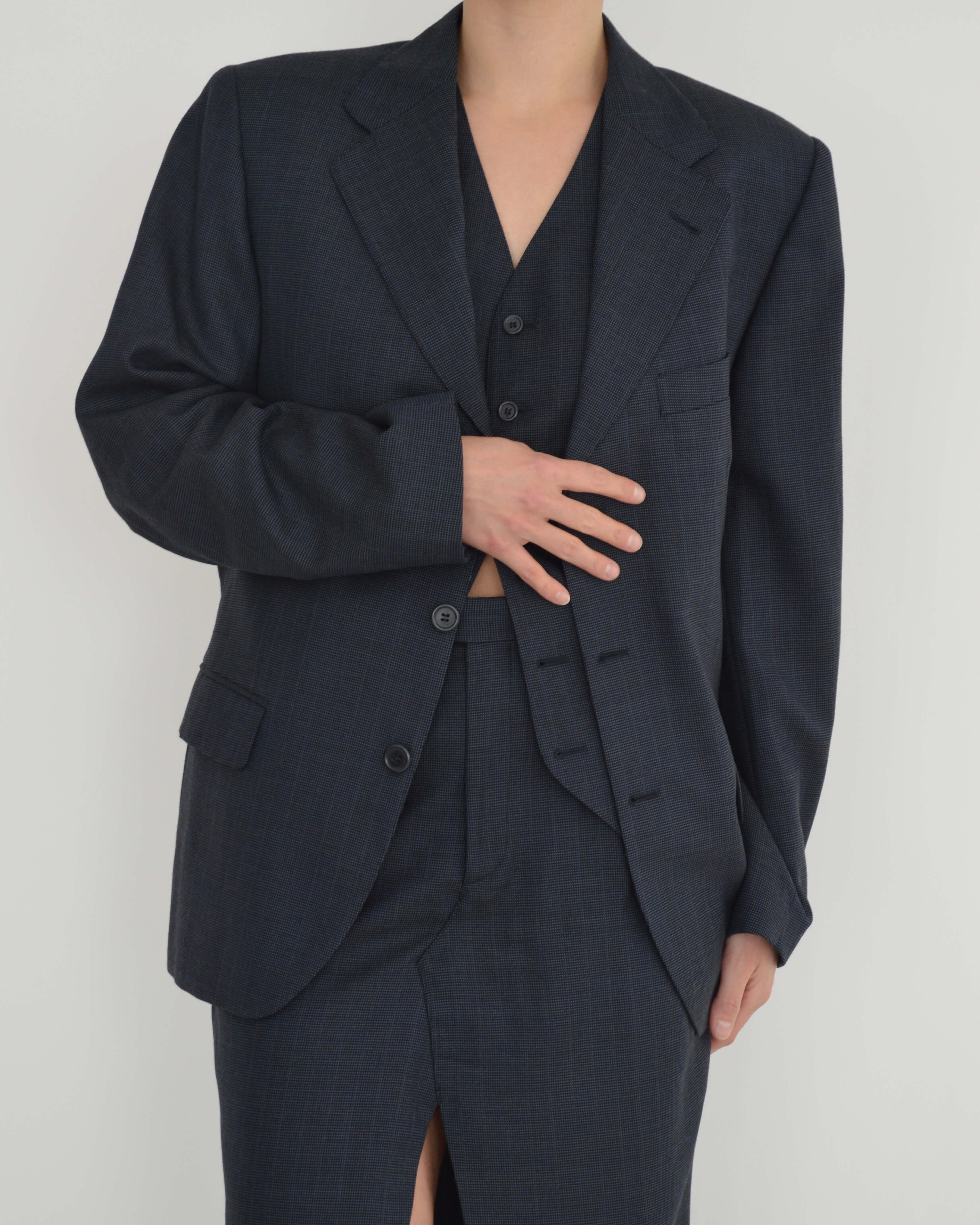 Three Pieces Skirt Suit - Navy Texture (S/M)