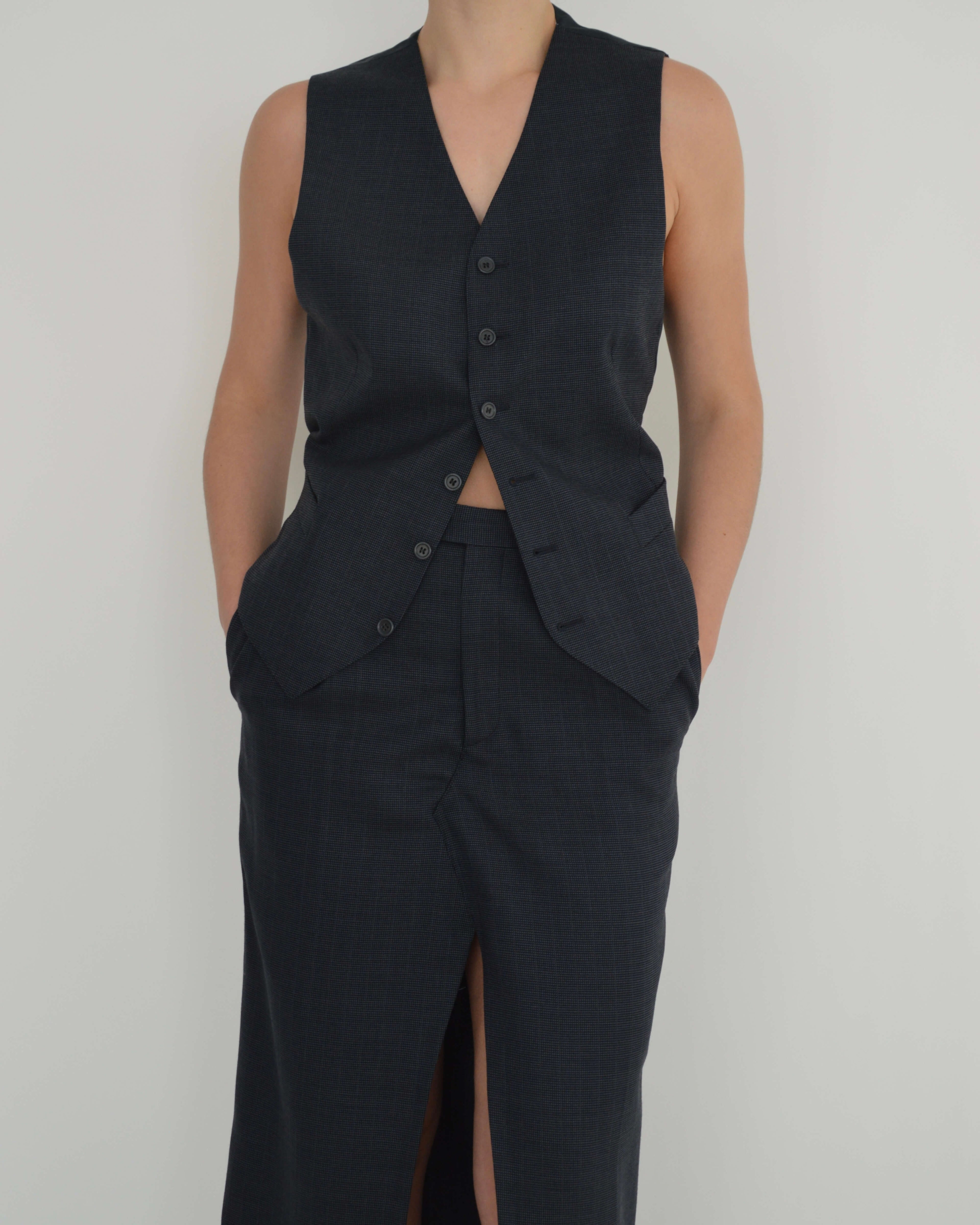 Three Pieces Skirt Suit - Navy Texture (S/M)