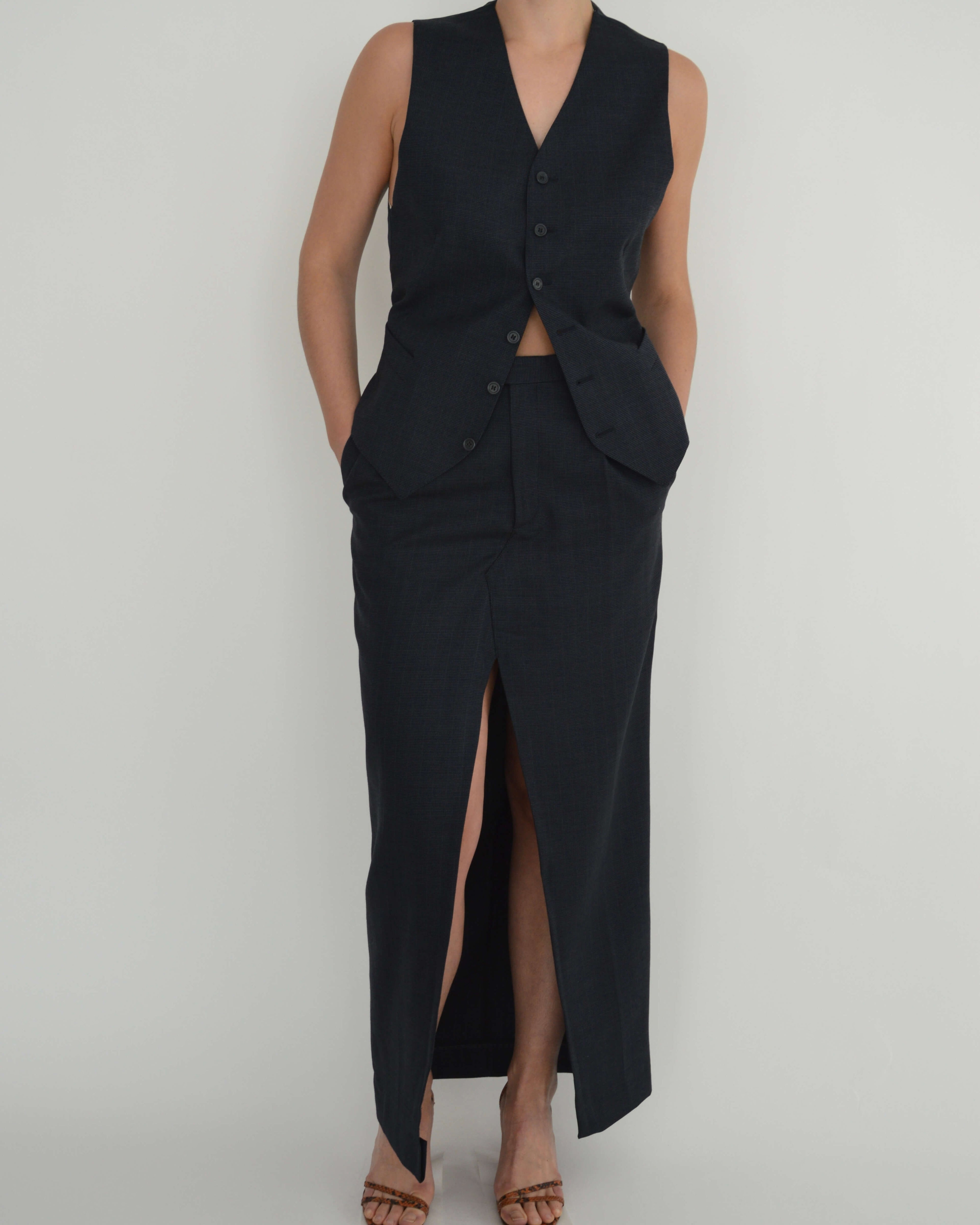 Three Pieces Skirt Suit - Navy Texture (S/M)