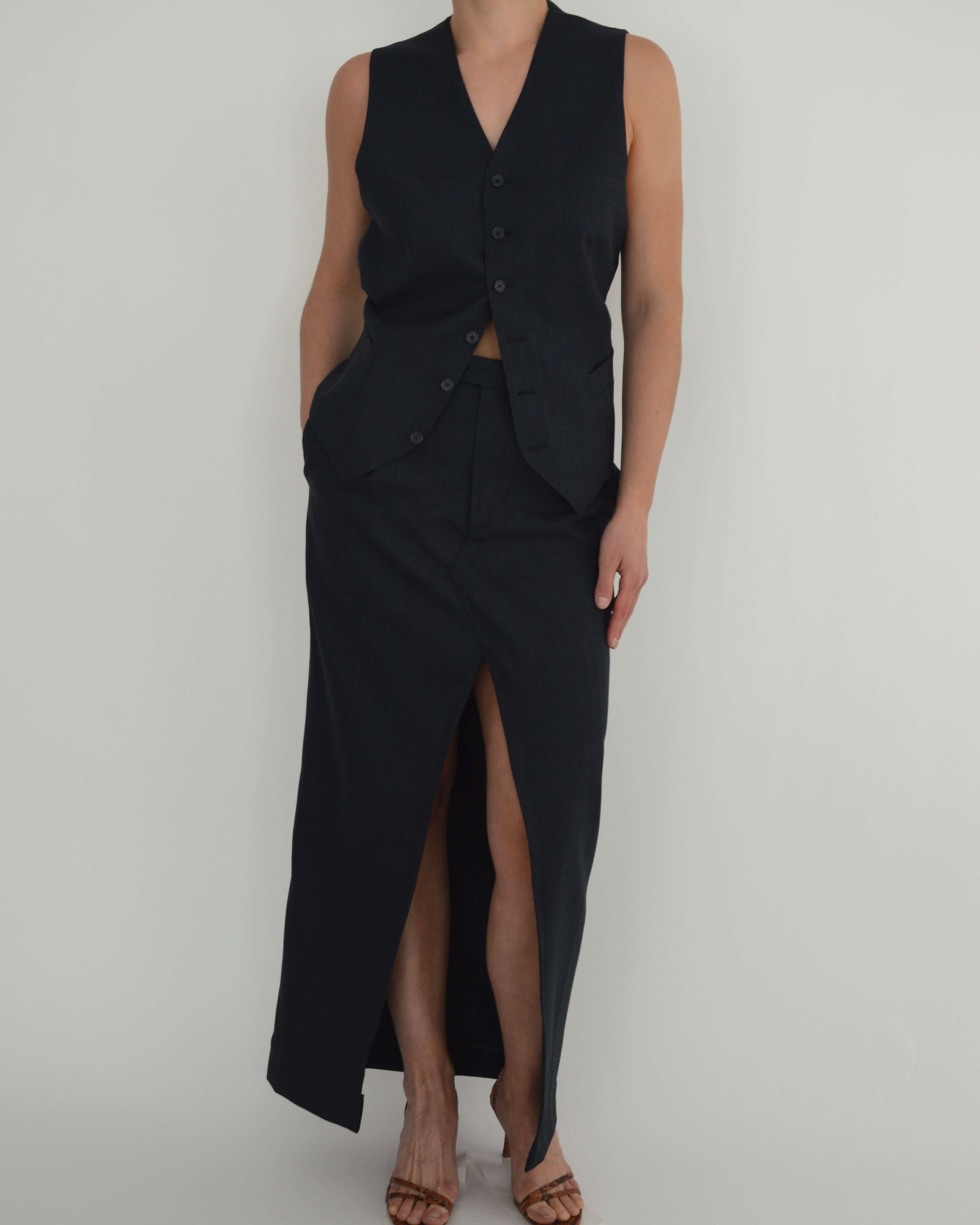 Three Pieces Skirt Suit - Navy Texture (S/M)