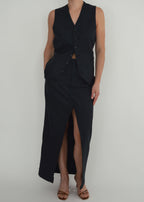 Three Pieces Skirt Suit - Navy Texture (S/M)