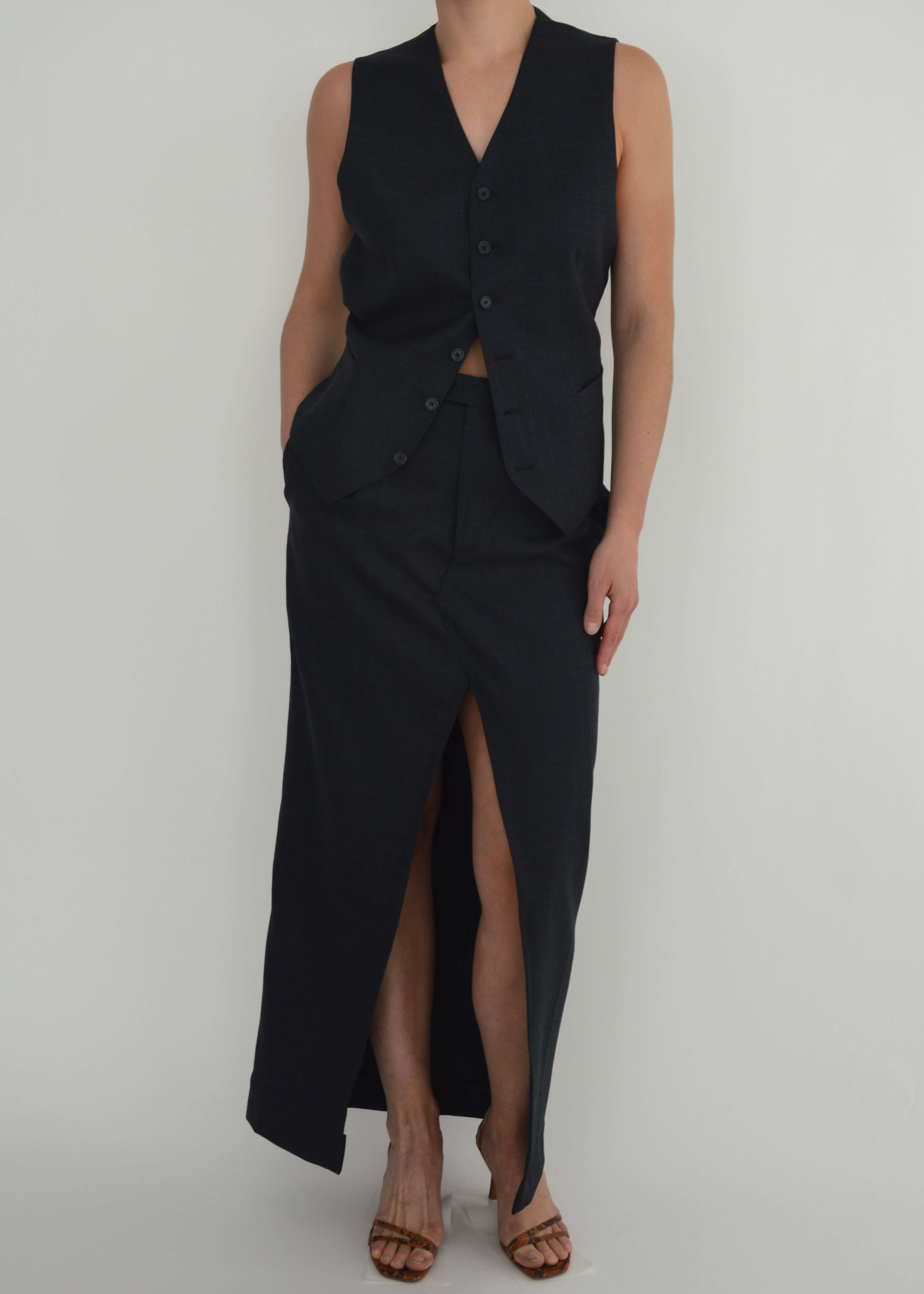 Three Pieces Skirt Suit - Navy Texture (S/M)