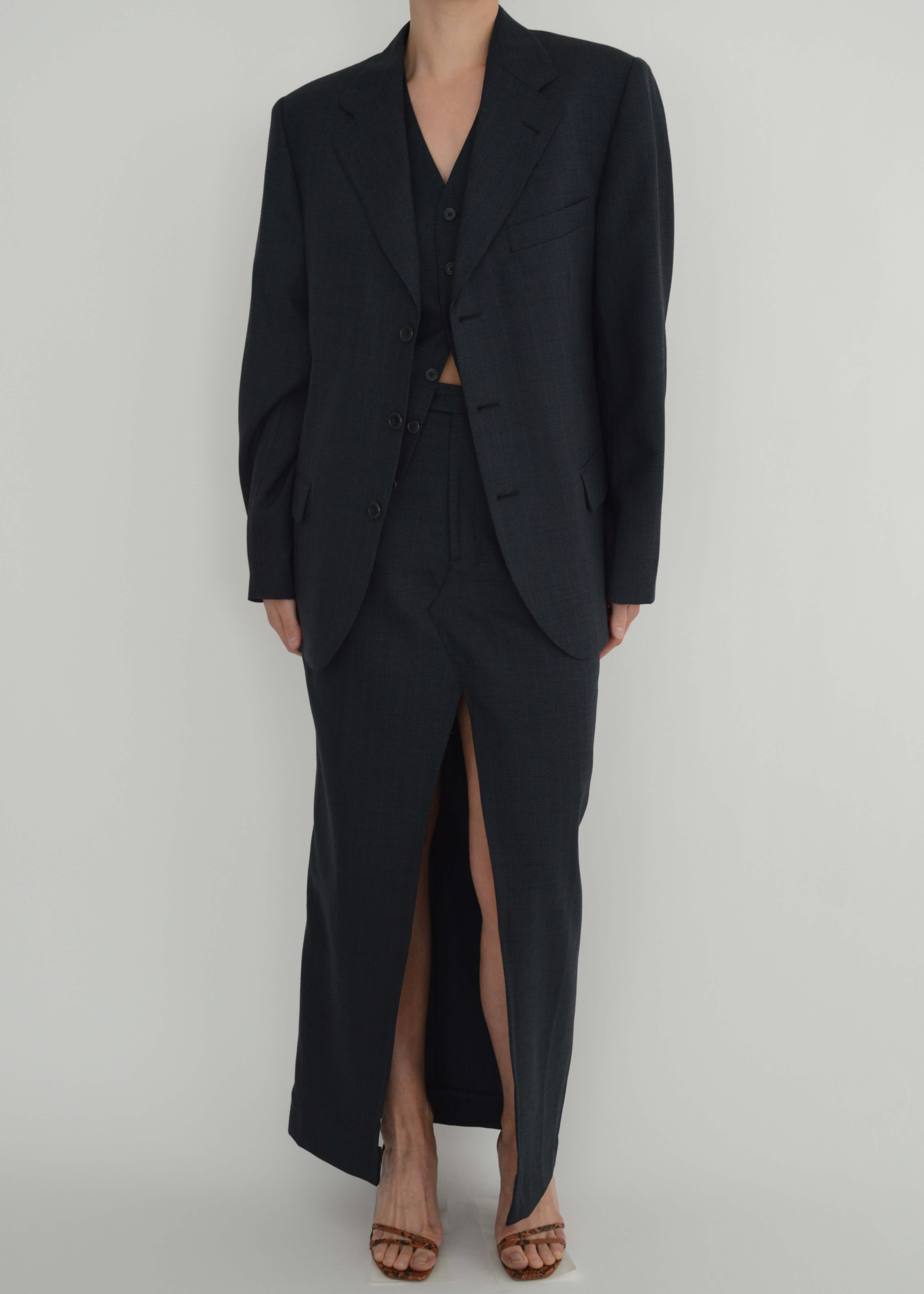 Three Pieces Skirt Suit - Navy Texture (S/M)