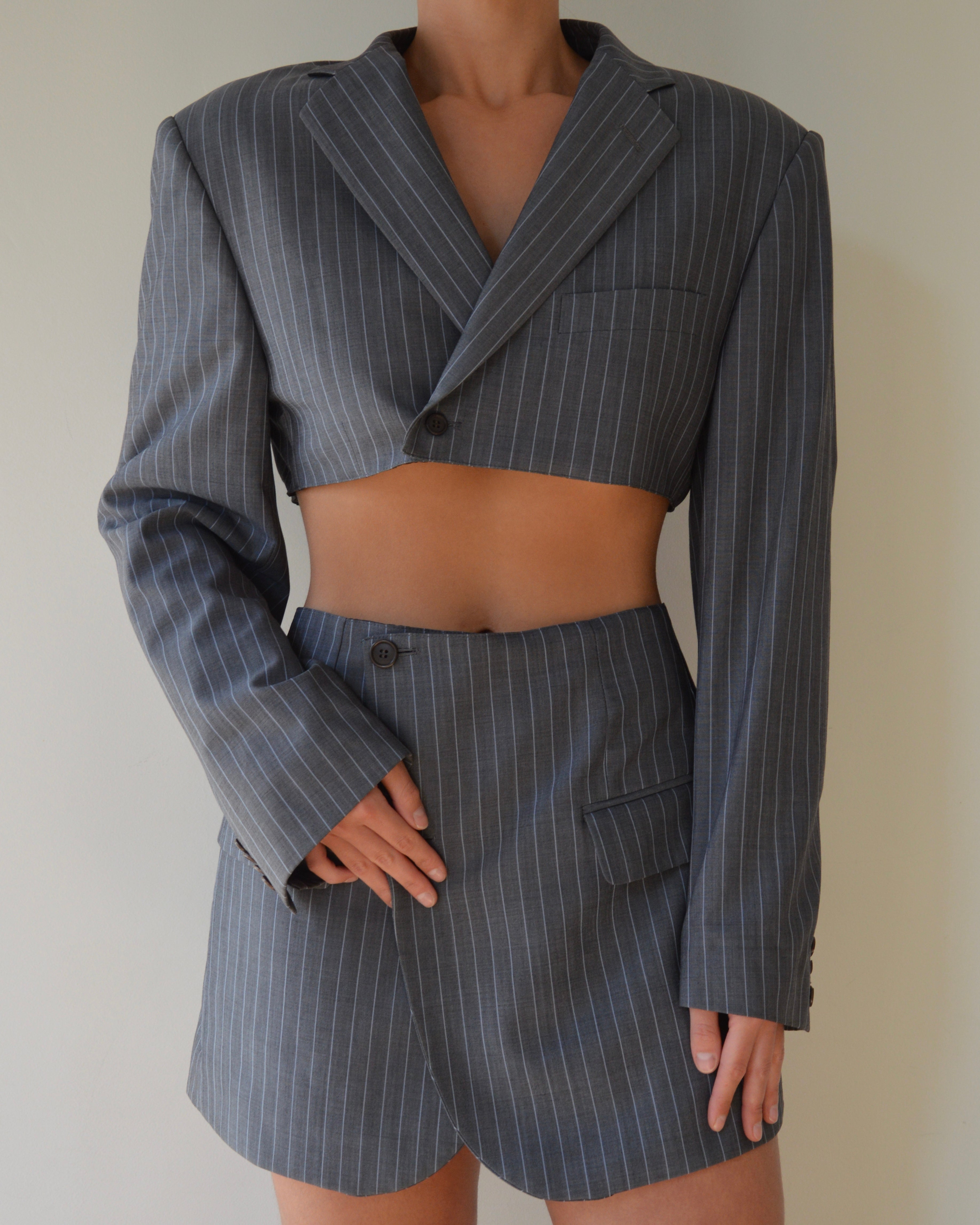 Ensemble veste et pantalon - rayures grises et bleues (XS/S)