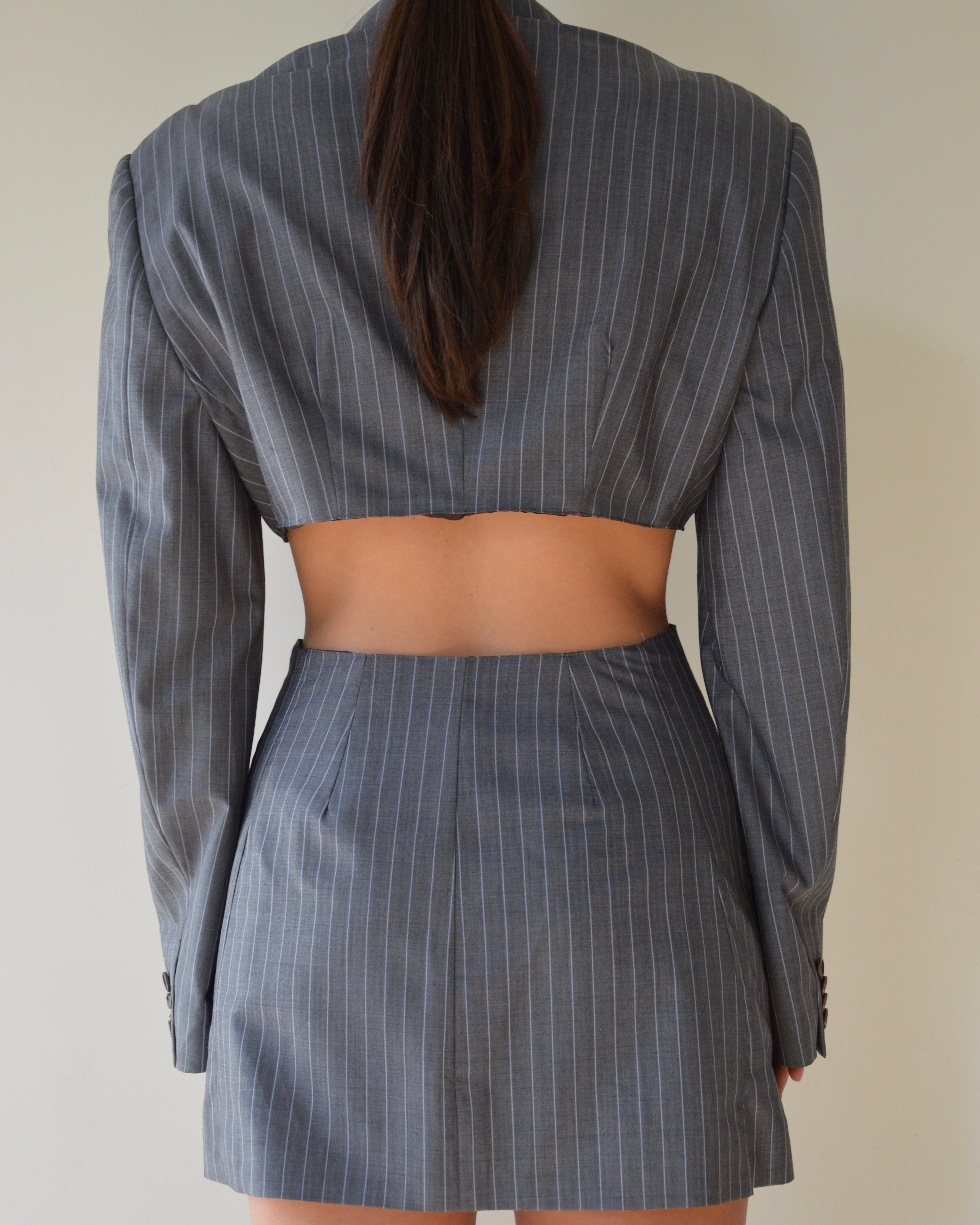 Ensemble veste et pantalon - rayures grises et bleues (XS/S)