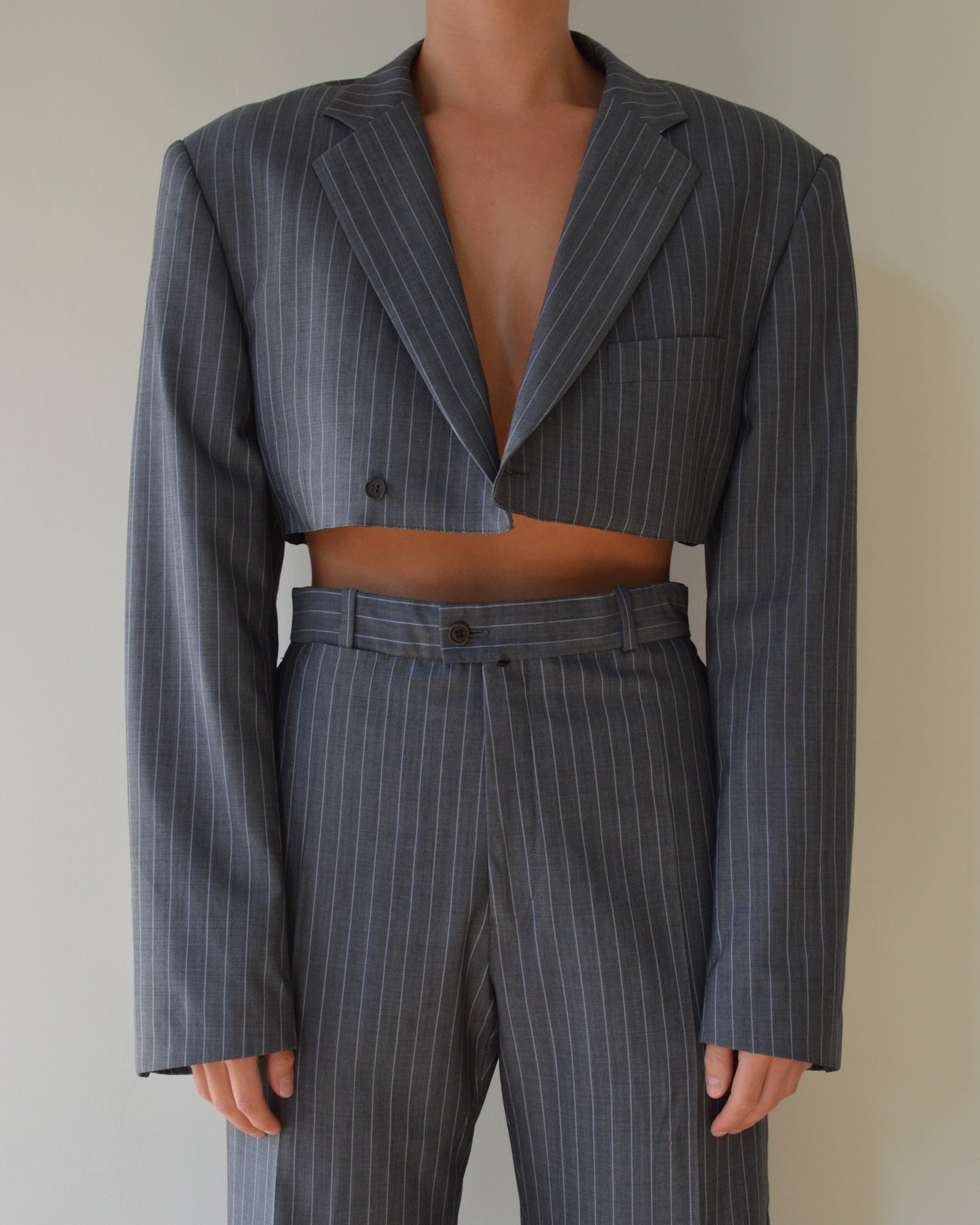 Blaset with trousers - gray blue lines (XS/S)