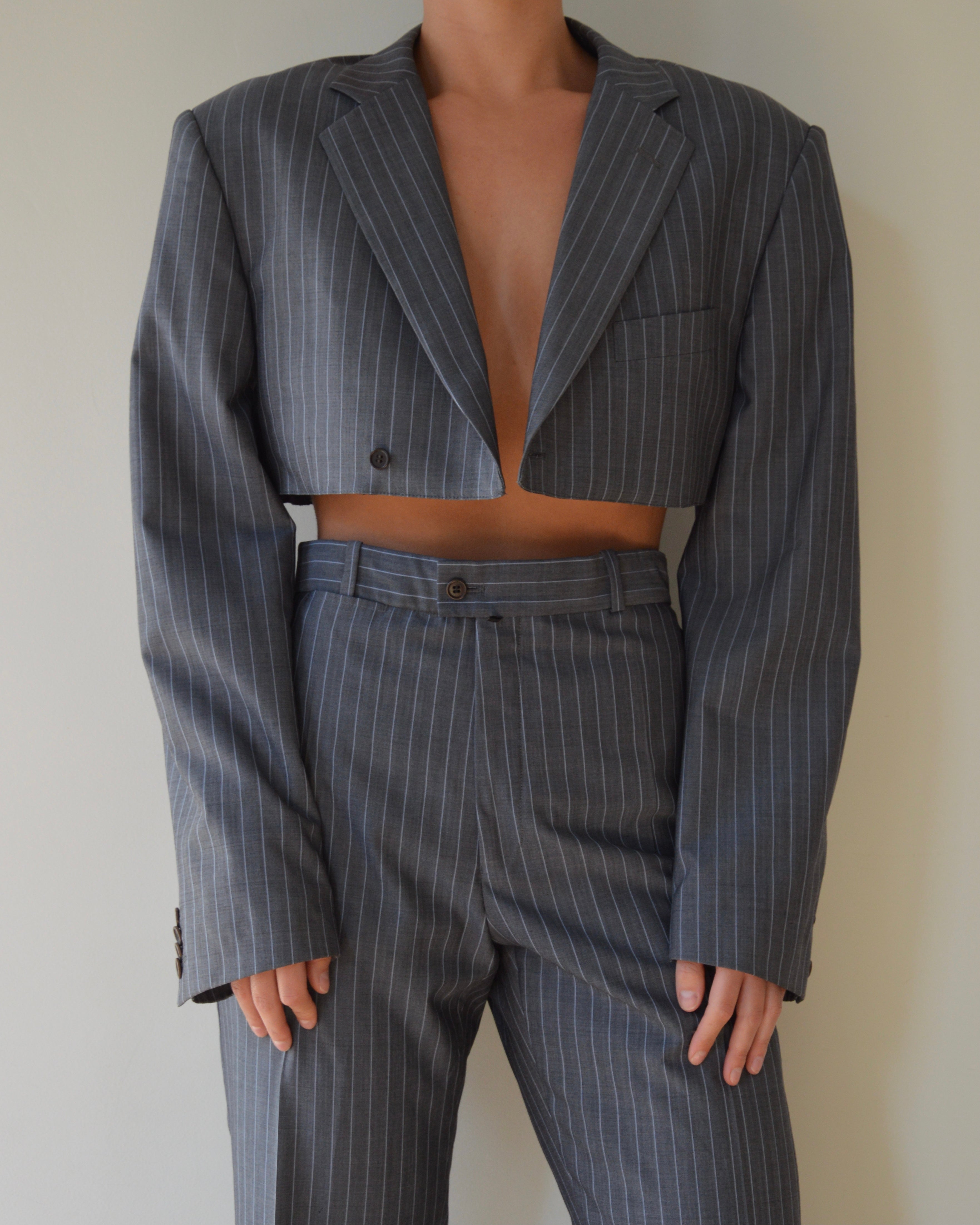 Ensemble veste et pantalon - rayures grises et bleues (XS/S)