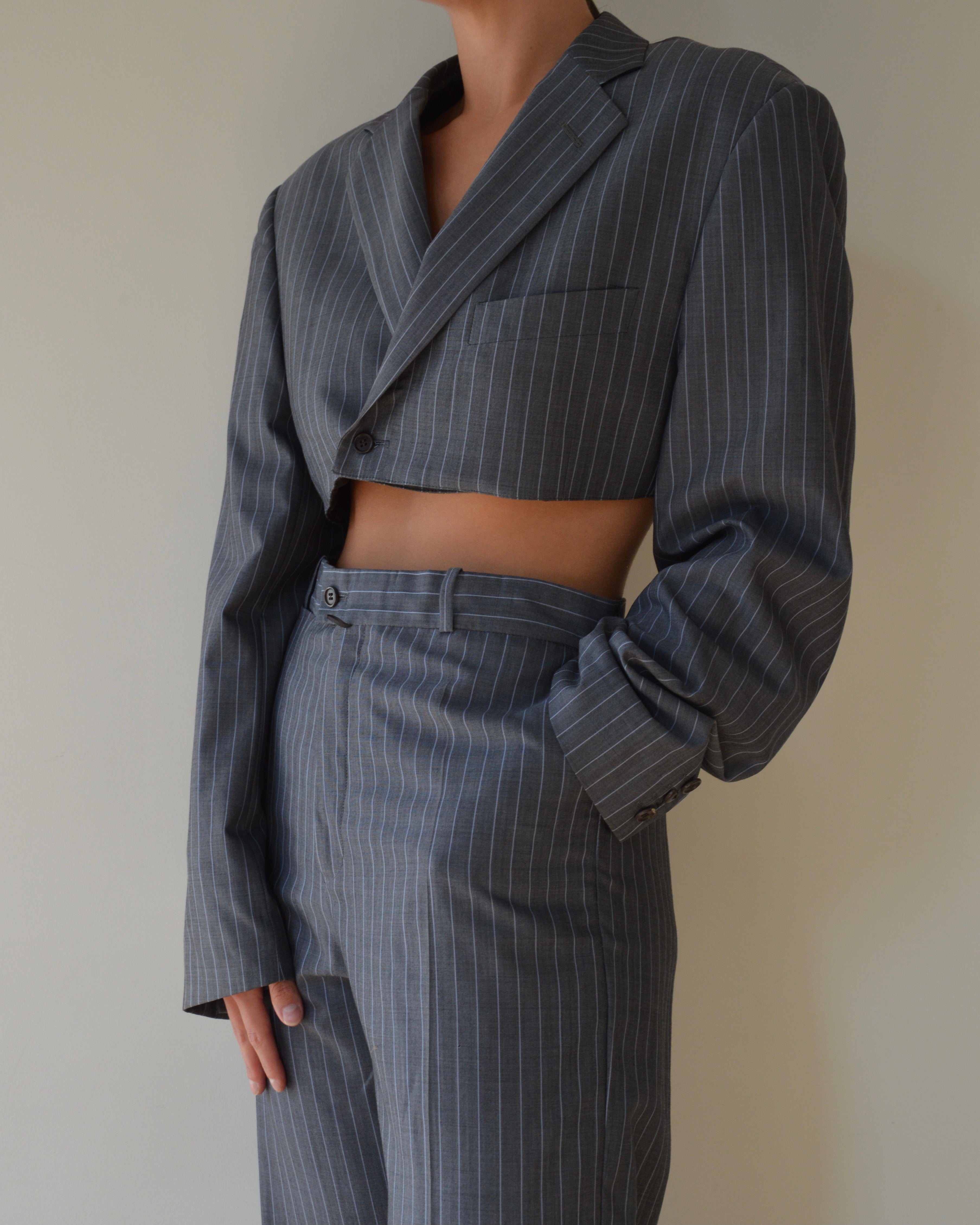 Ensemble veste et pantalon - rayures grises et bleues (XS/S)