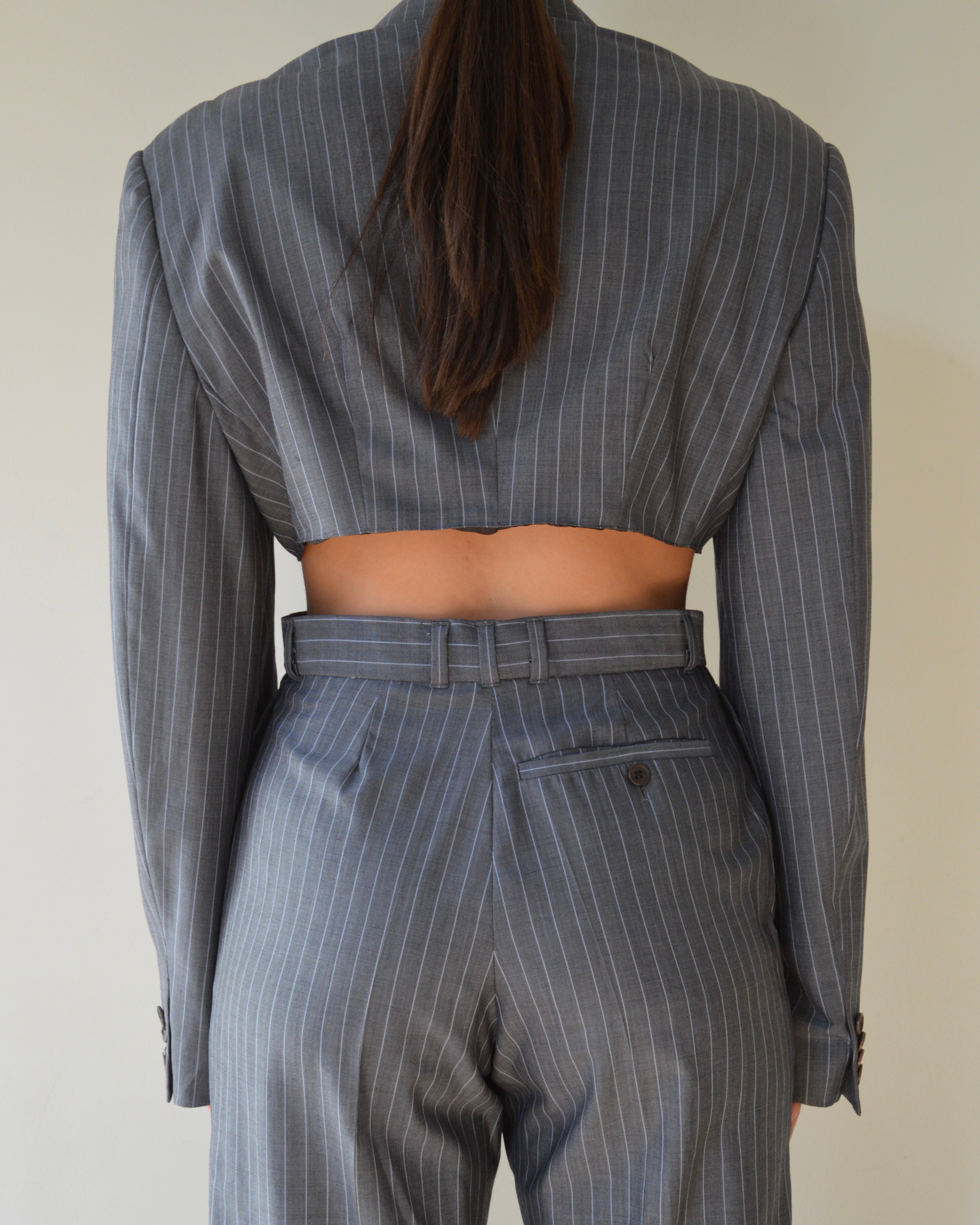 Ensemble veste et pantalon - rayures grises et bleues (XS/S)