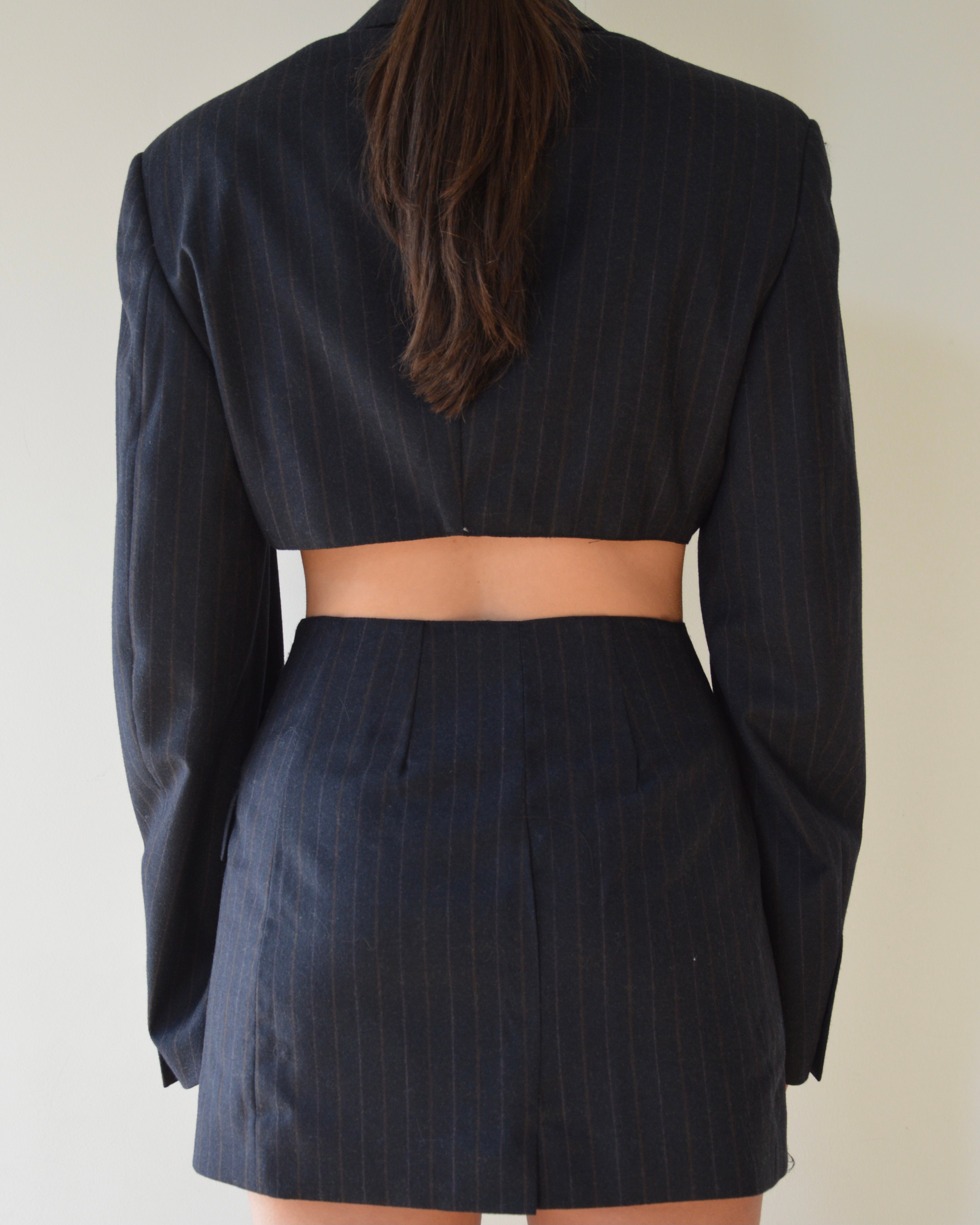 Blaset - fines lignes bleu marine et orange (XS/S)